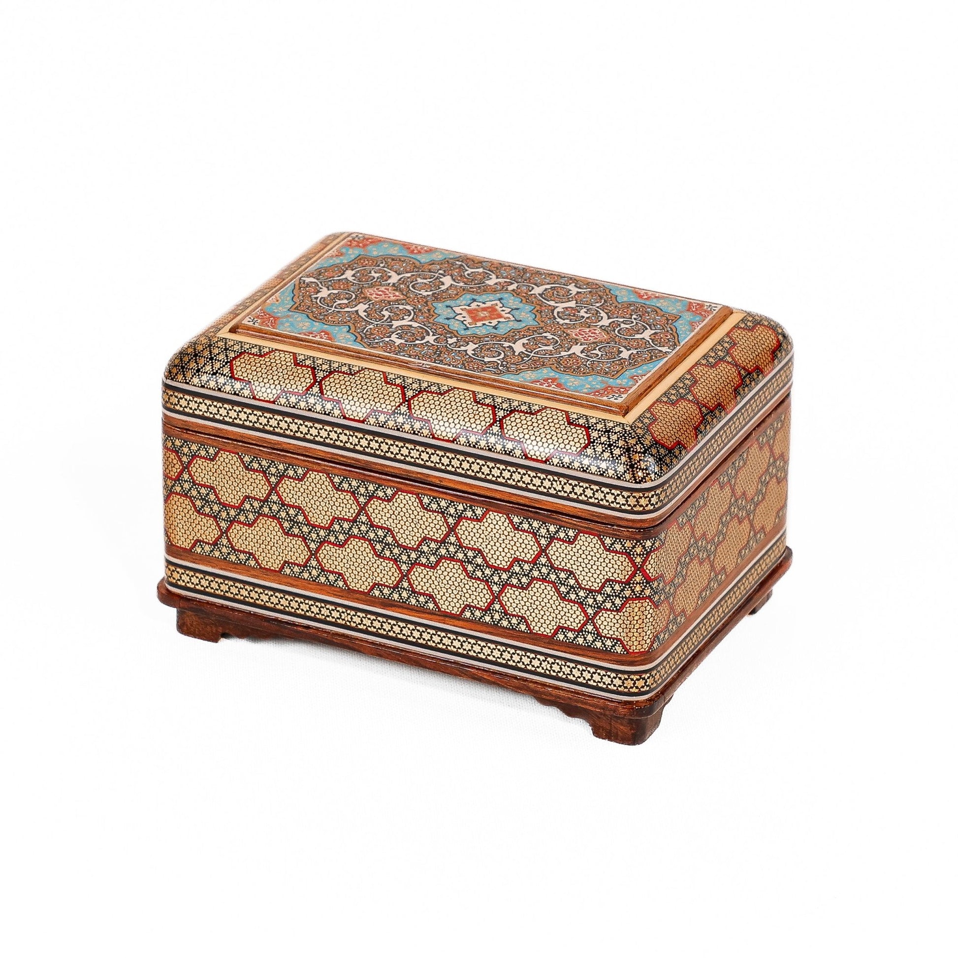 Rectangular Jewelry Box – Full Khatam with Miniature Painting and Inside Khatam Design - Meraas Gallery