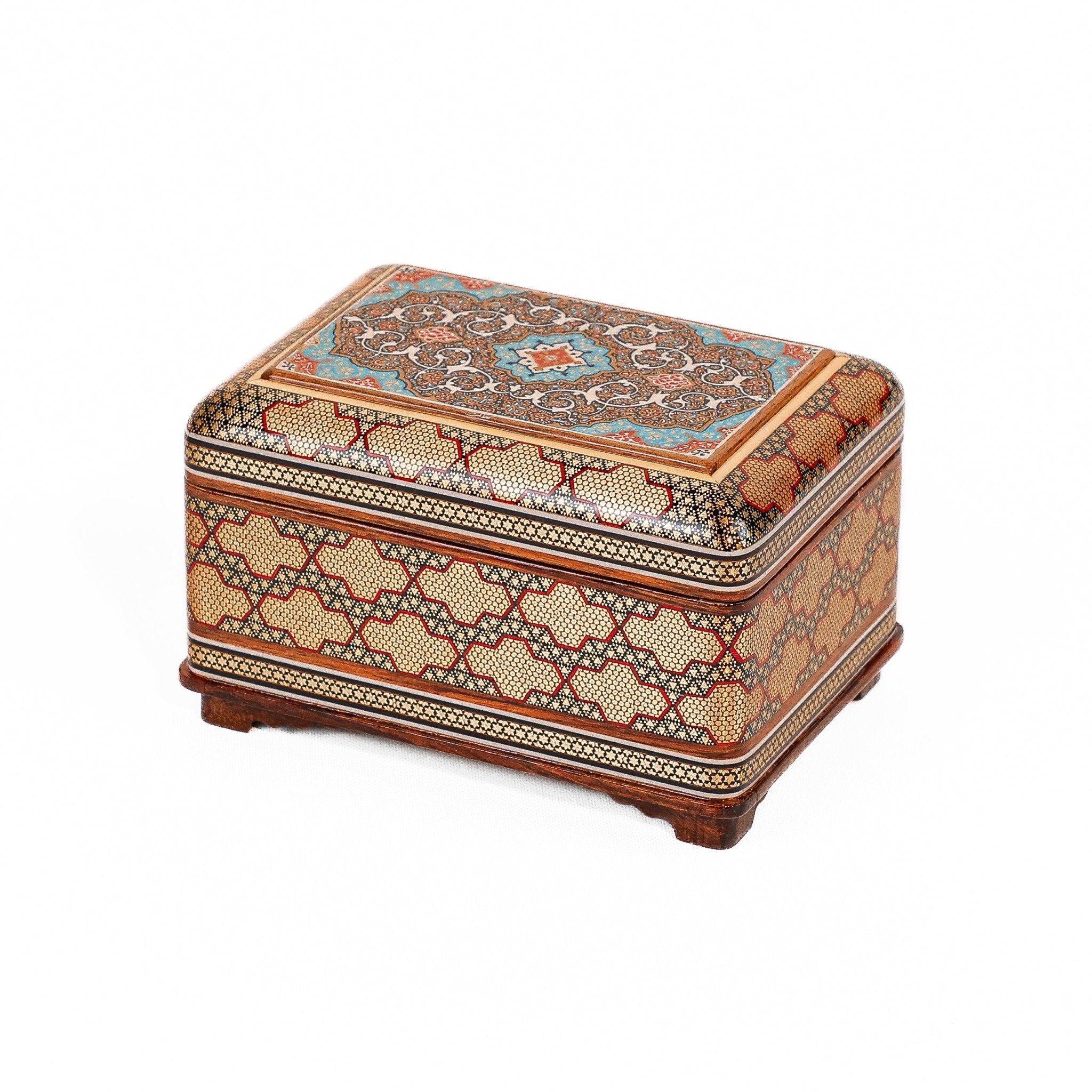 Rectangular Jewelry Box – Full Khatam with Miniature Painting and Inside Khatam Design - Meraas Gallery