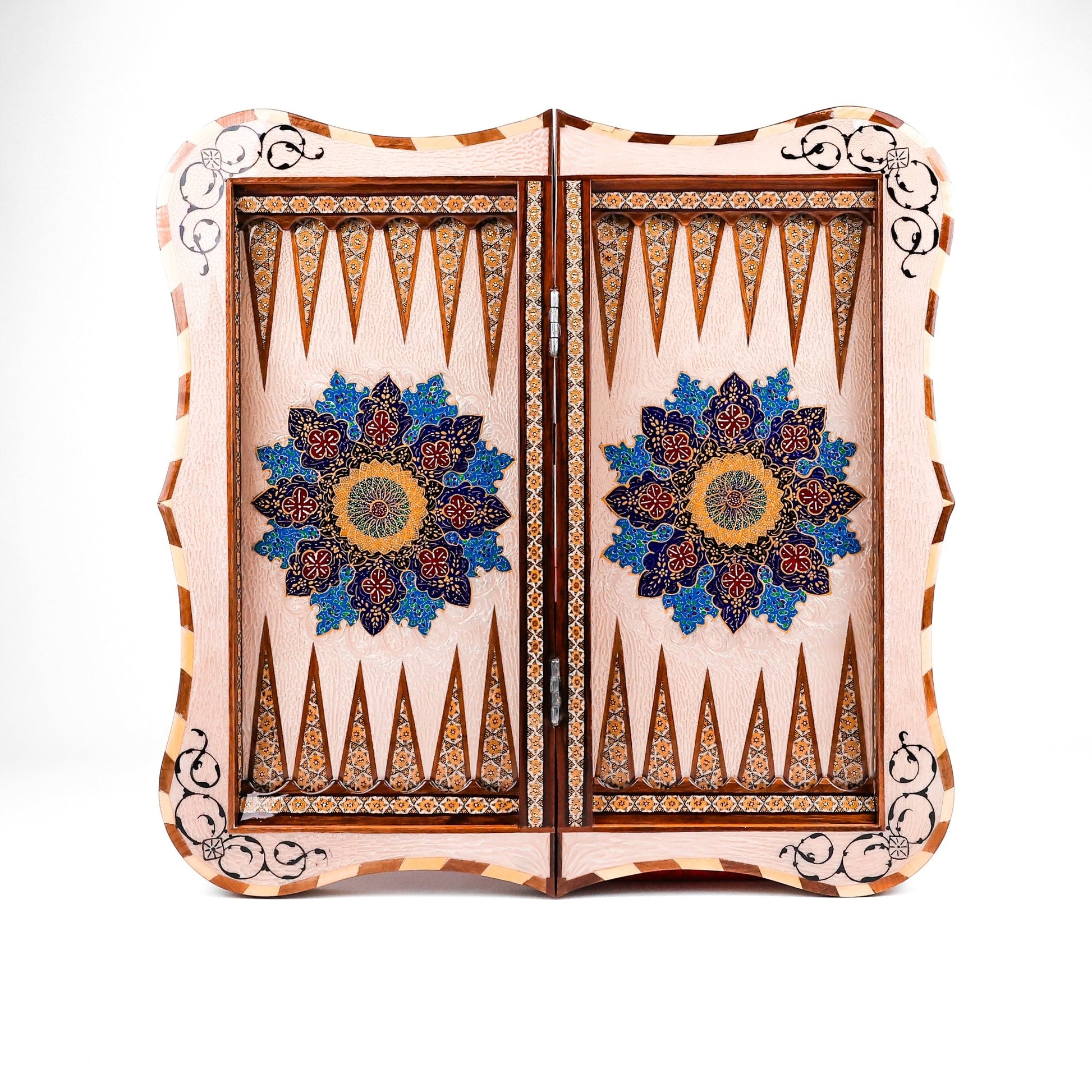 Backgammon & Chess Board – Size 50 – Dalbar Frame – Tazhib Mother - of - Pearl Design - 02 - Meraas Gallery