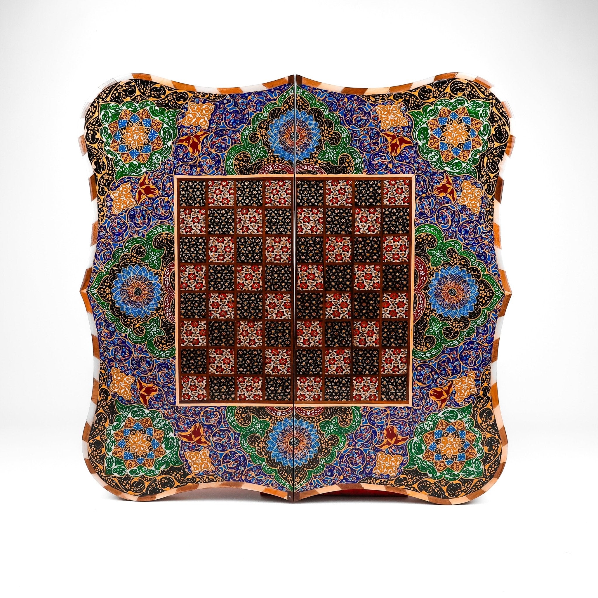 Backgammon & Chess Board – Size 50 – Dalbar Frame – Tazhib Mother - of - Pearl Design - 03 - Meraas Gallery