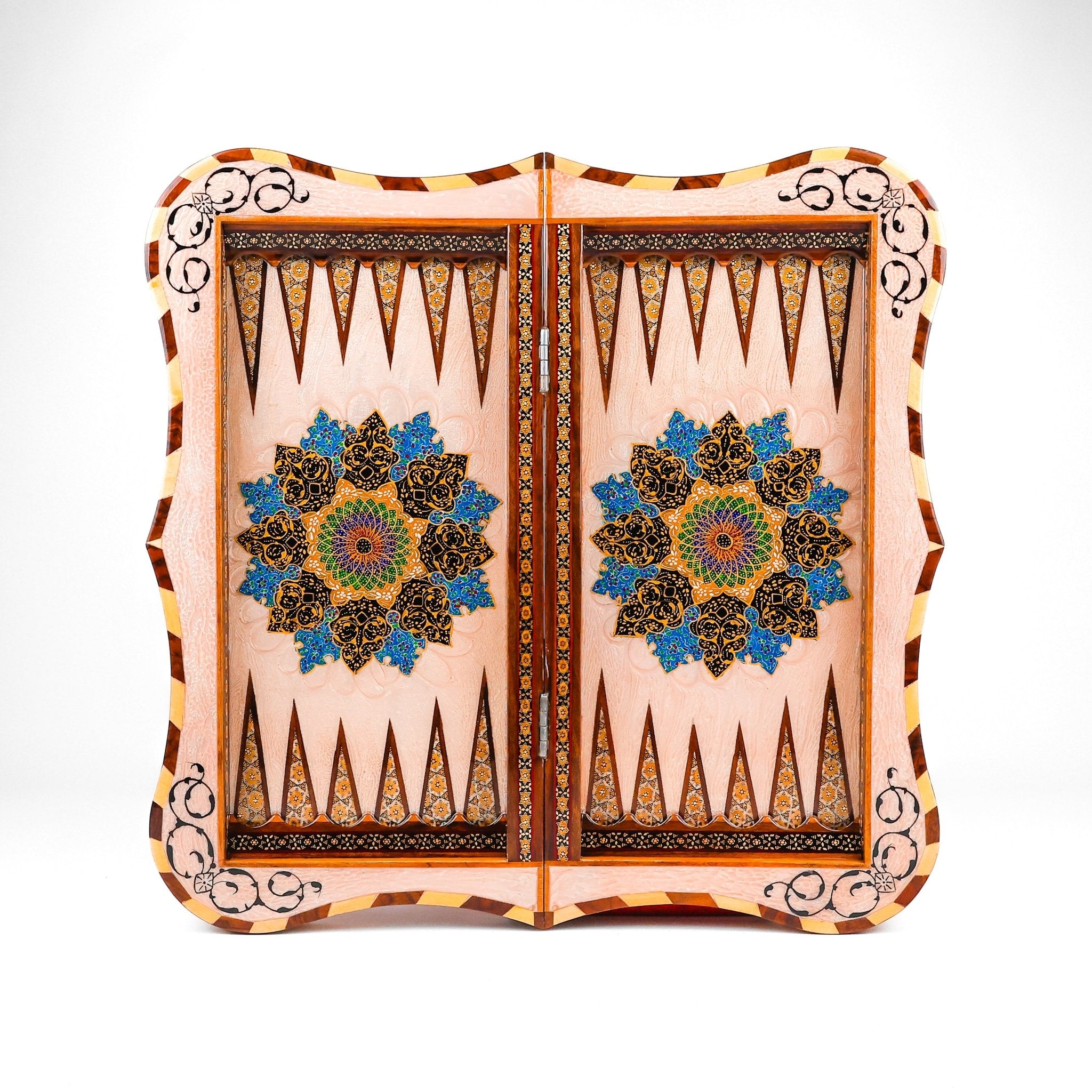 Backgammon & Chess Board – Size 50 – Dalbar Frame – Tazhib Mother - of - Pearl Design - 04 - Meraas Gallery