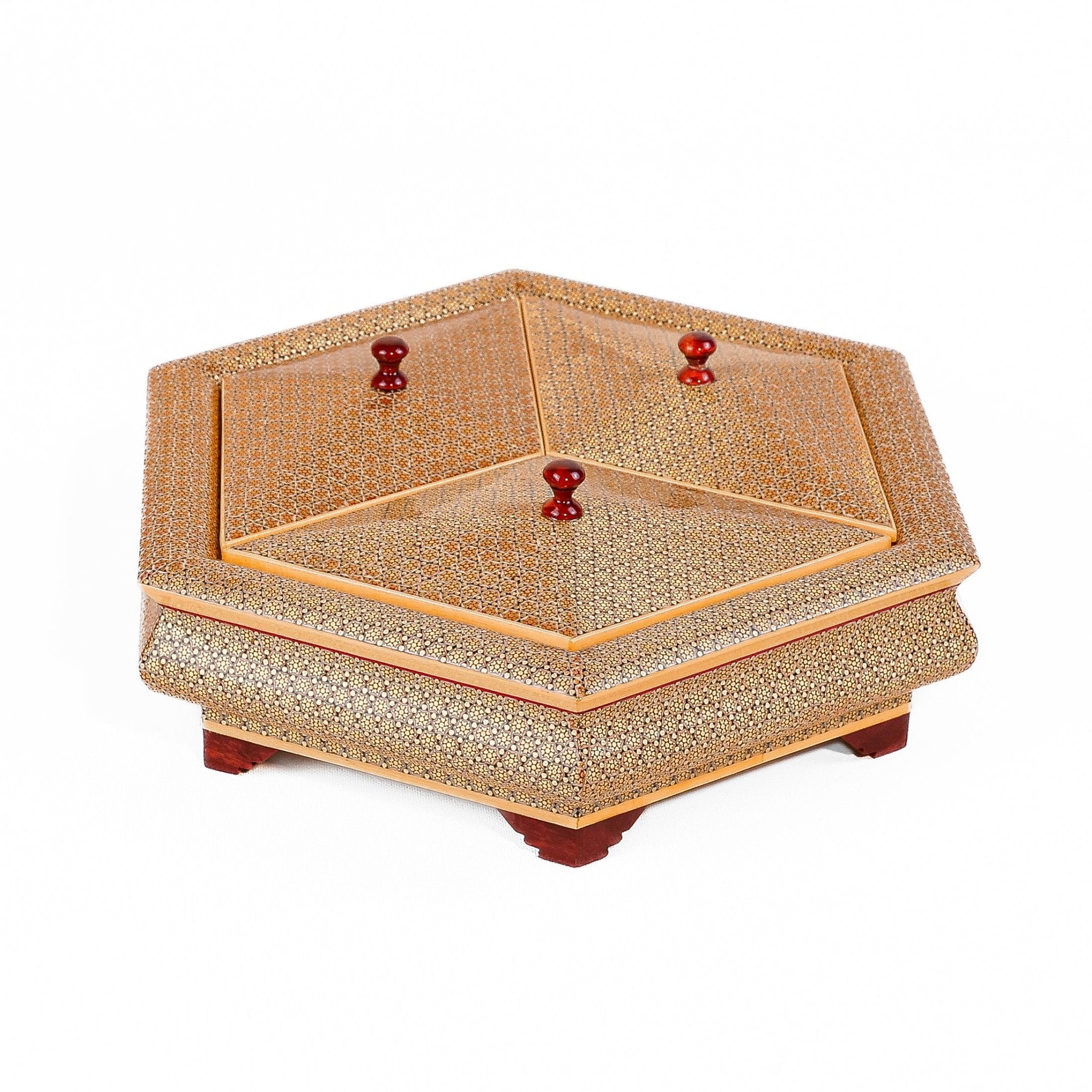 Hexagonal Candy Dish – Three Lids – Inside Khatam – Short Base - Meraas Gallery