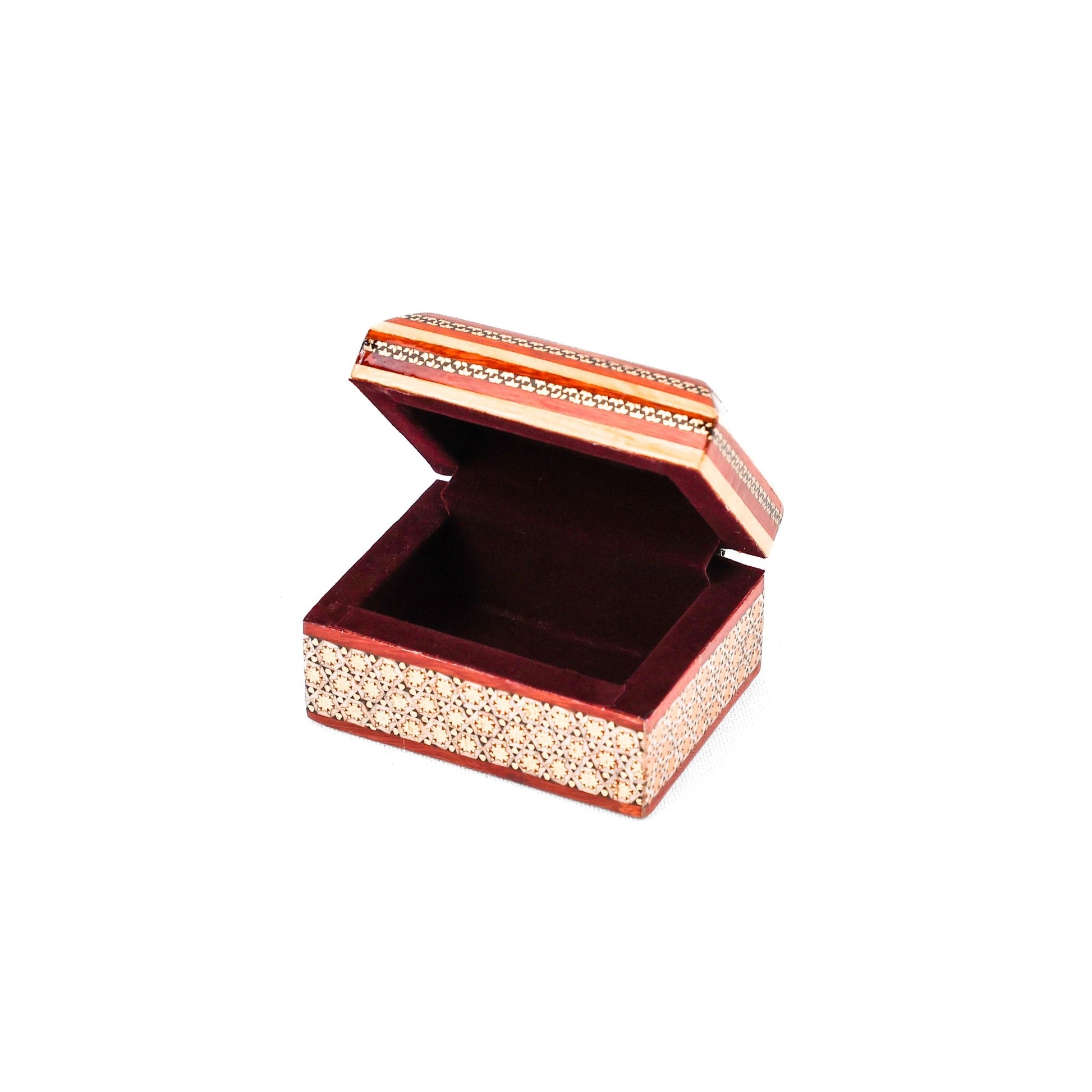 Hinged Coin Box – Size 7×6 – Khatam with Miniature Painting – Inside Velvet - Meraas Gallery