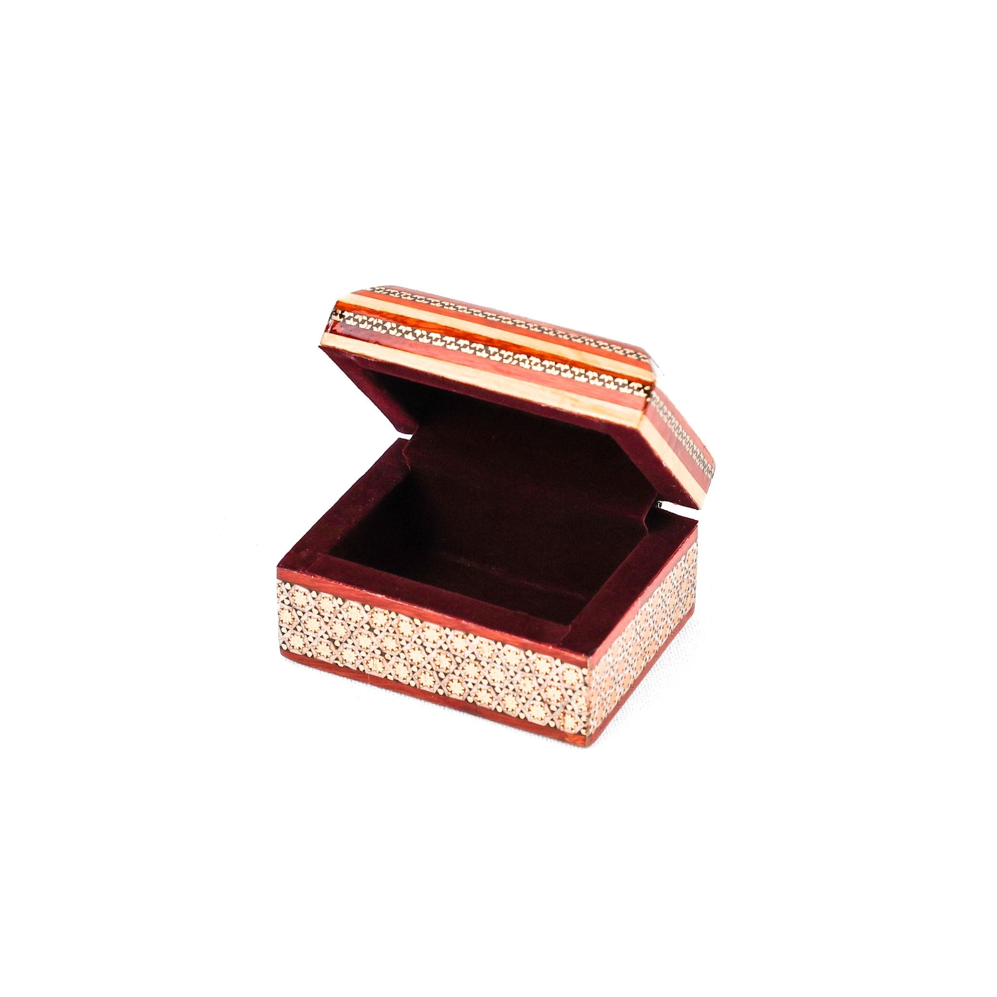 Hinged Coin Box – Size 7×6 – Khatam with Miniature Painting – Inside Velvet - Meraas Gallery
