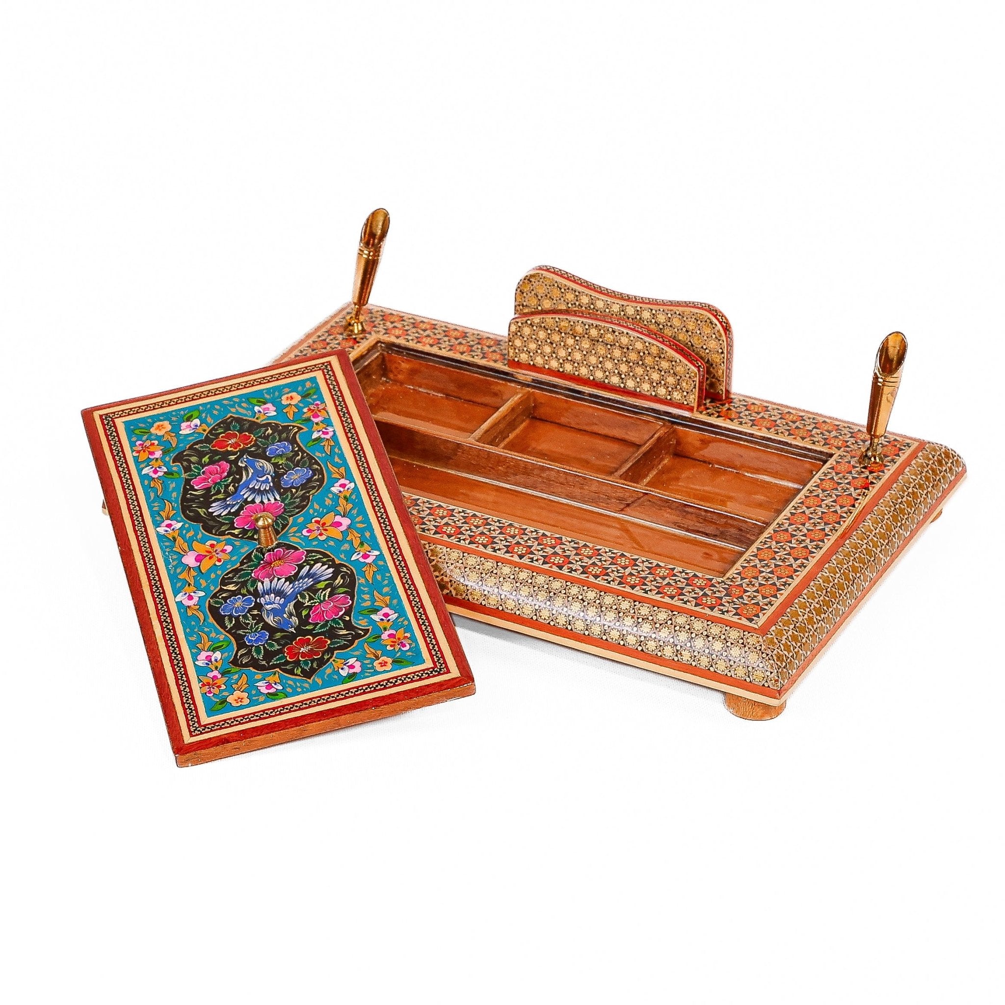 Desk Pen Holder with Drawer – Full Khatam – Miniature Painting – Size 20×30 - Meraas Gallery
