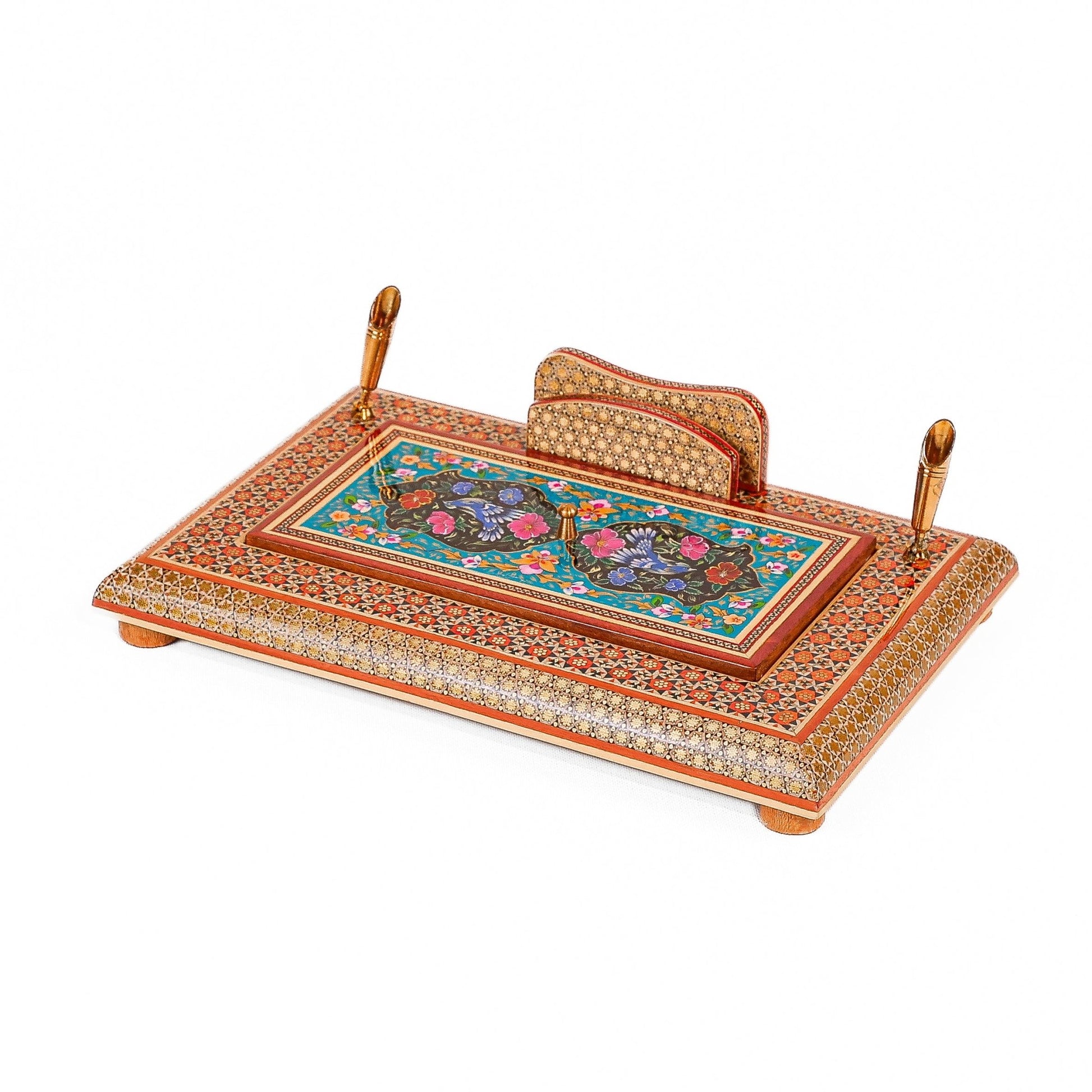 Desk Pen Holder with Drawer – Full Khatam – Miniature Painting – Size 20×30 - Meraas Gallery