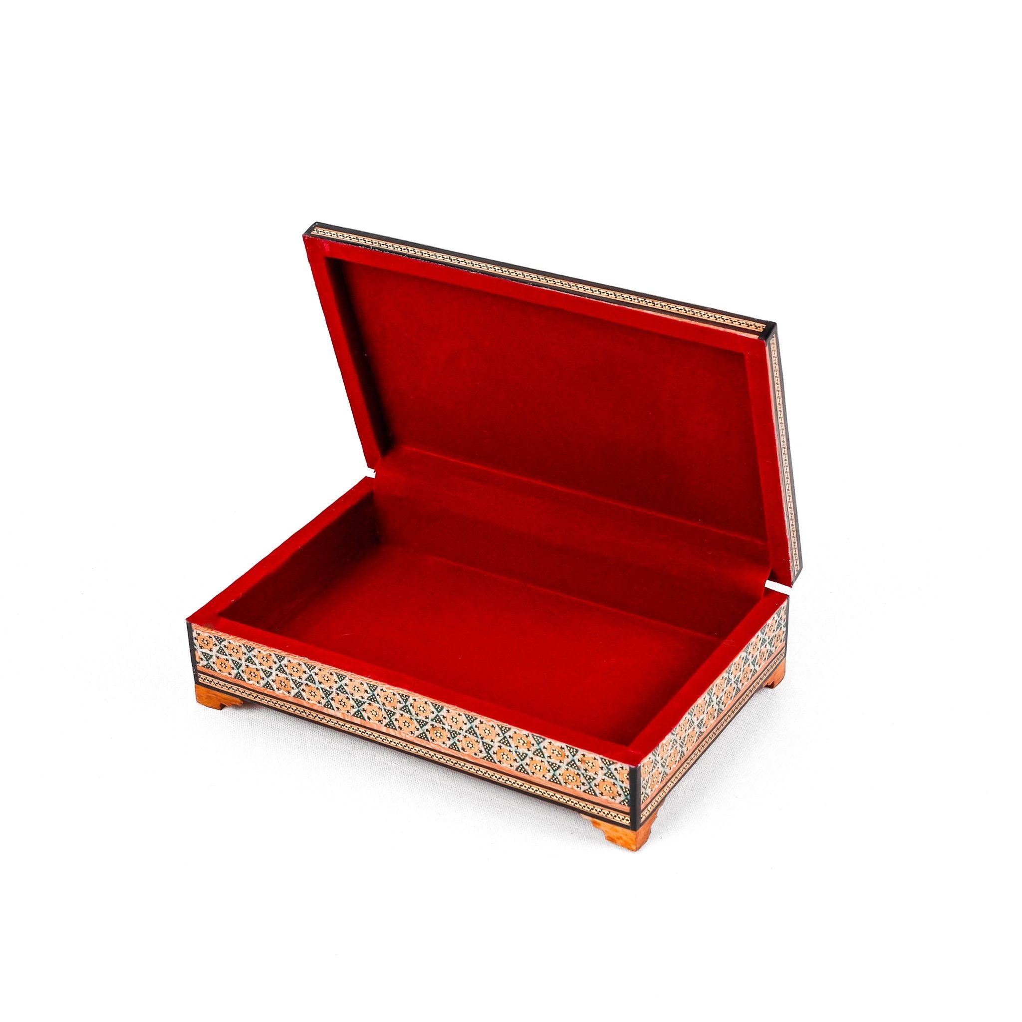 Jewelry Box – Size 22×14 – Regular Studded – Inside Velvet – Outer Khatam & Tazhib - Meraas Gallery