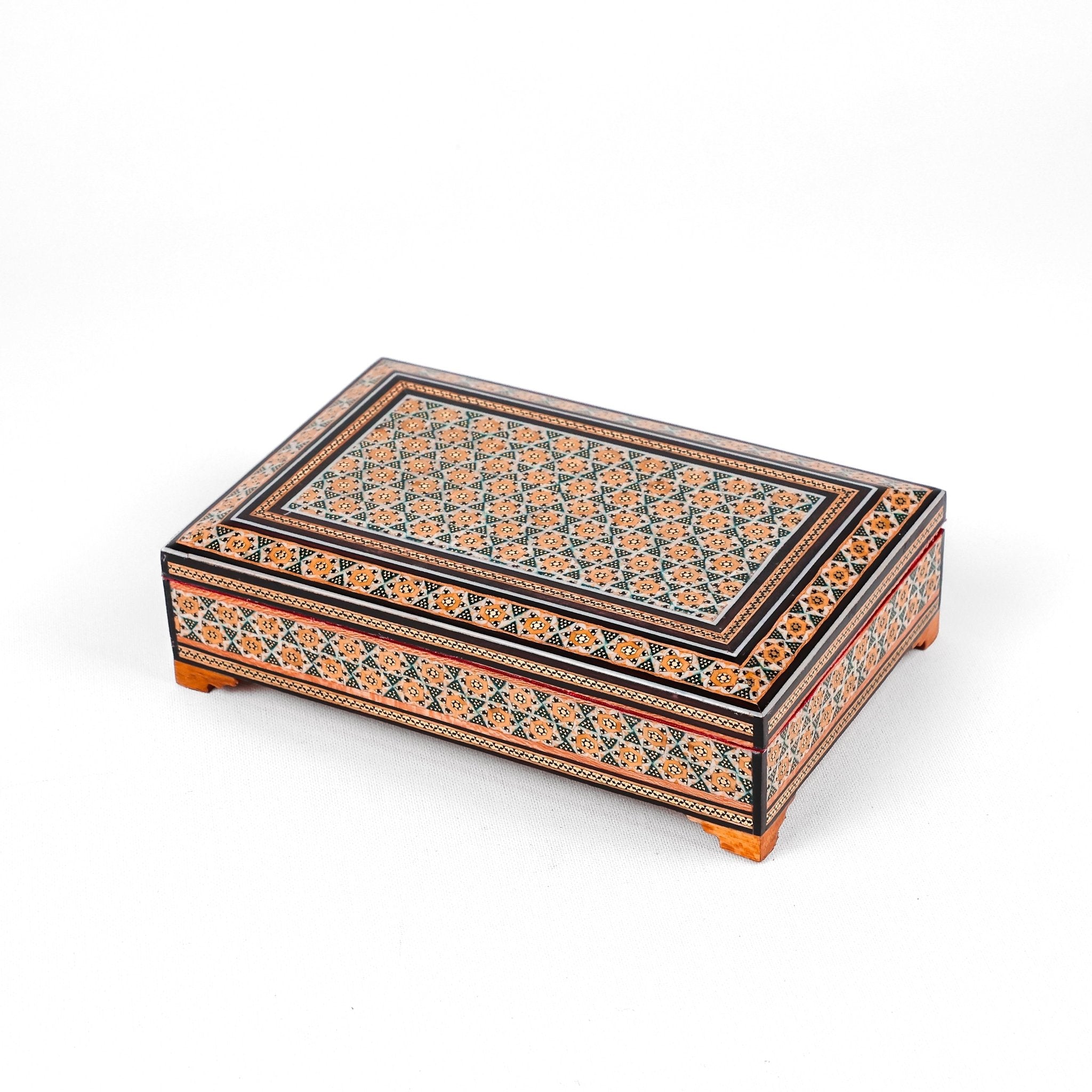 Jewelry Box – Size 22×14 – Regular Studded – Inside Velvet – Outer Khatam & Tazhib - Meraas Gallery