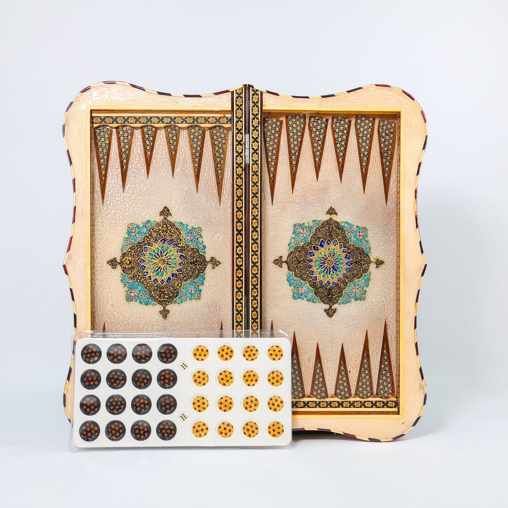 Backgammon & Chess Board – Size 50 – Full Khatam – Bone Inlay - 03 - Meraas Gallery