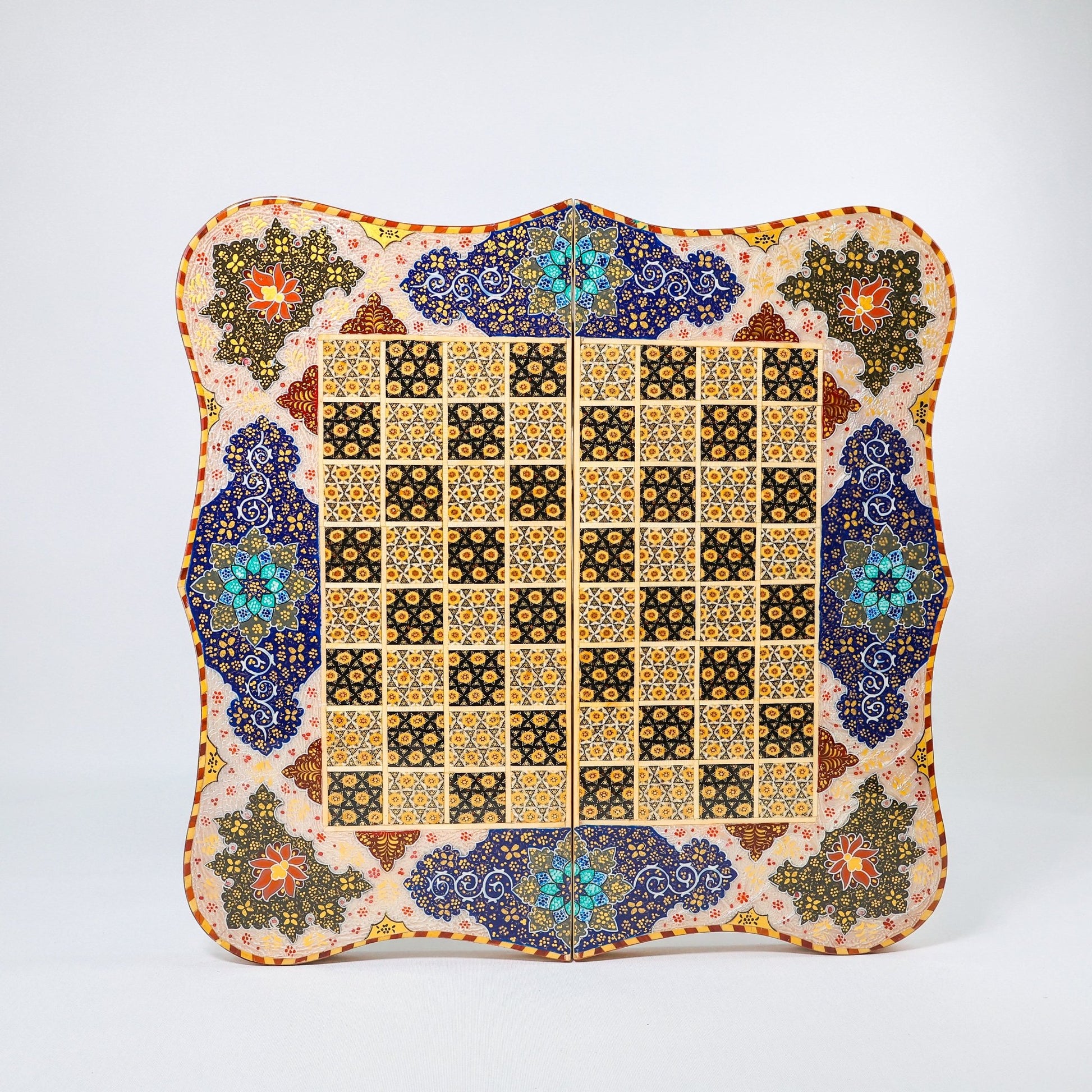 Backgammon & Chess Board – Size 50 – Full Khatam – Bone Inlay - 05 - Meraas Gallery