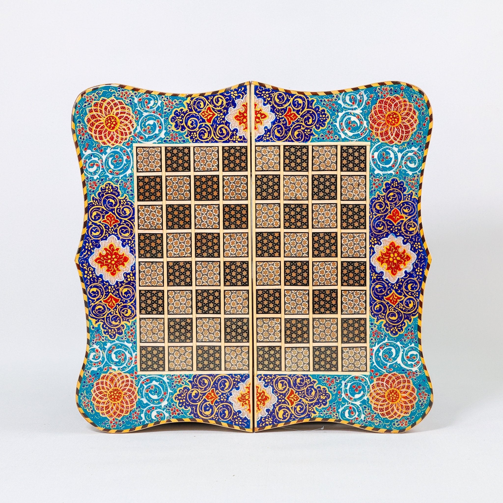 Backgammon & Chess Board – Size 40 – Full Khatam – Bone Inlay - 02 - Meraas Gallery