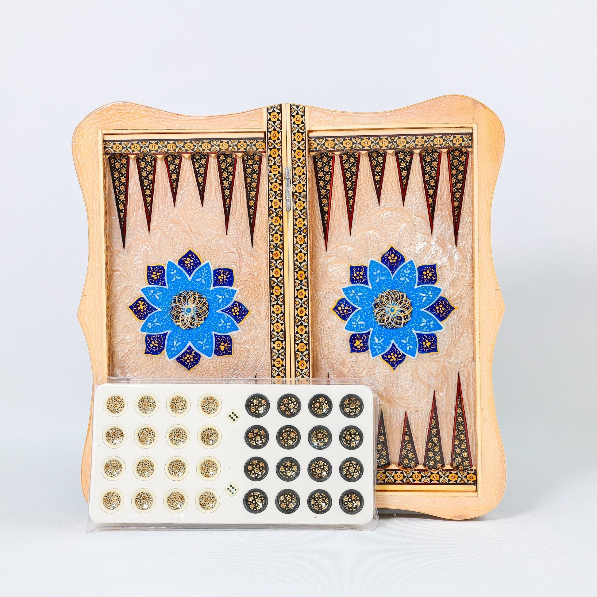 Backgammon & Chess Board – Size 40 – Full Khatam – Bone Inlay - 03 - Meraas Gallery
