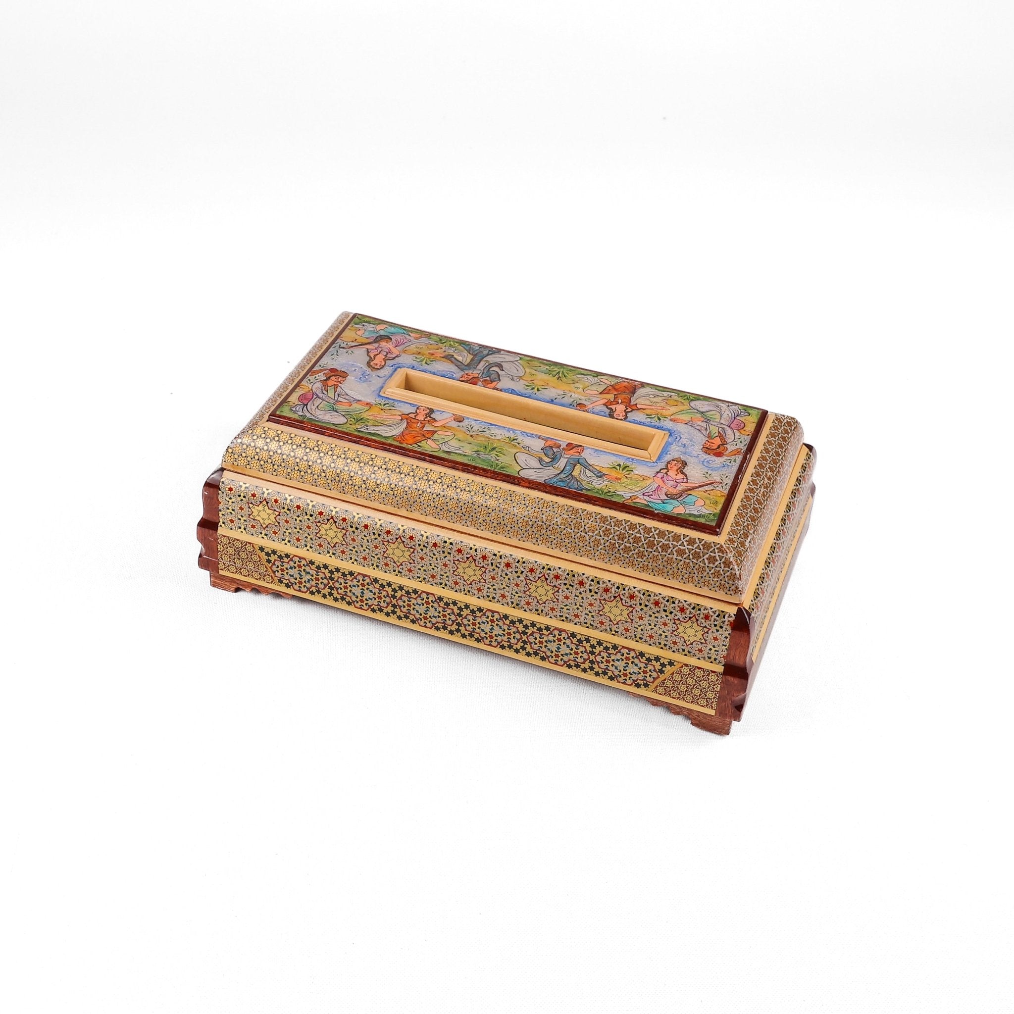 Tissue Box – Knife Style – Miniature Tazhib Painting – Cross Khatam 2 - Meraas Gallery