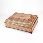 Khatam Box – Size 40×30 – Full Khatam Design – Khatam Interior – Plexiglass Lid Interior with Golden Frame – Golden Lock – Brown Leather Suitcase – Premium Quality - Meraas Gallery