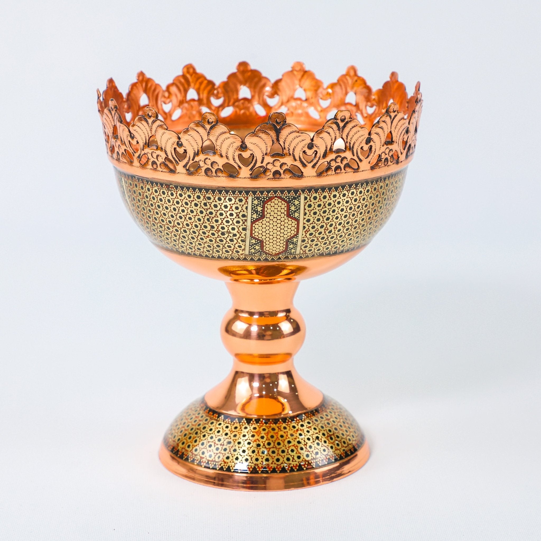 Nut Bowl – Height 16 cm – Copper & Khatam - Meraas Gallery