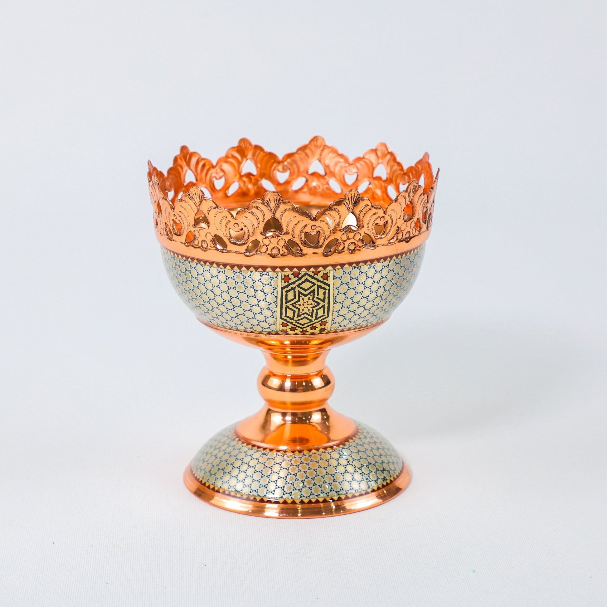 Nut Bowl – Height 13 cm – Copper & Khatam - D1 - Meraas Gallery
