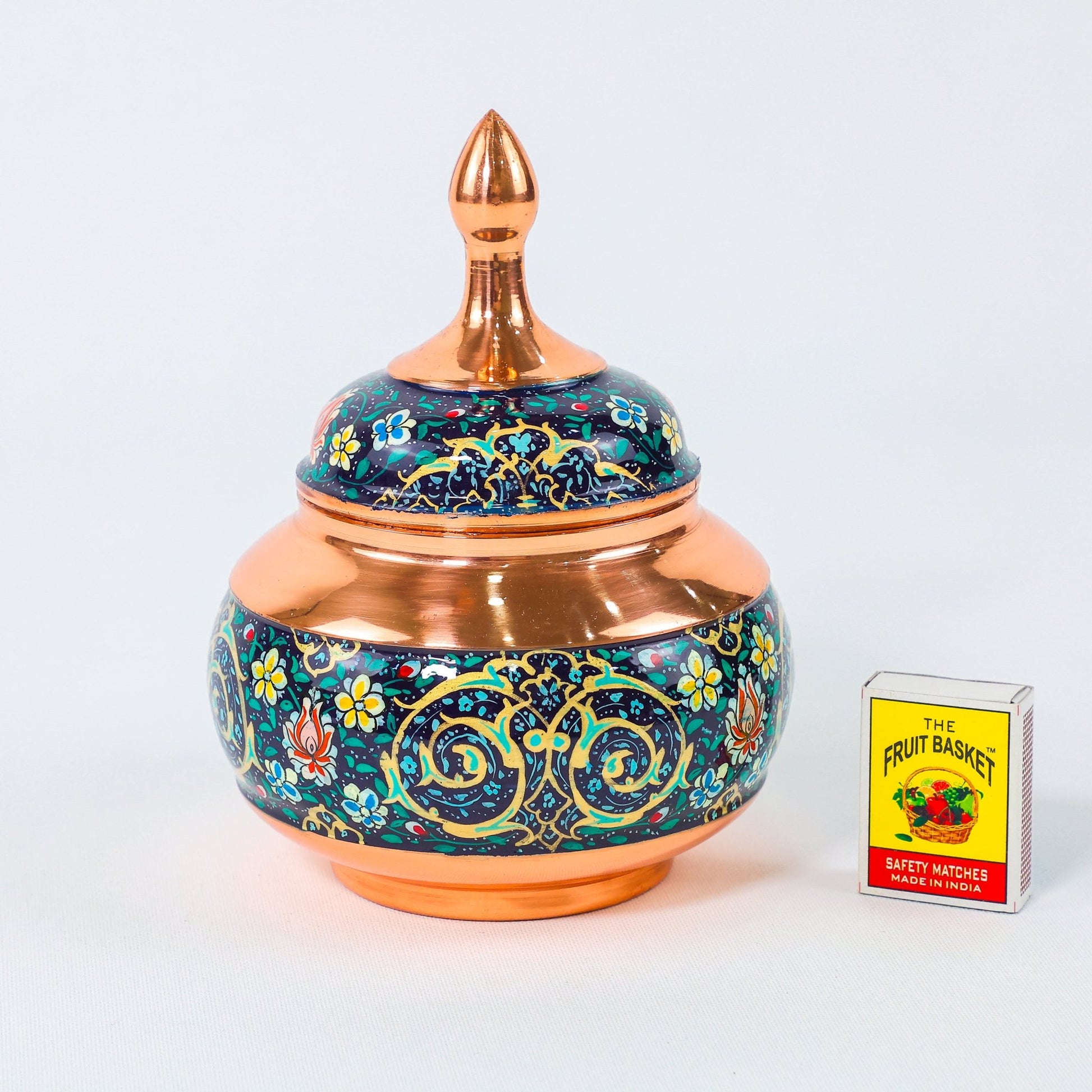 Large Sugar Bowl – Pardazi Design (Ghorbanians) – Hand - Painted Copper – Size 20 cm - Meraas Gallery