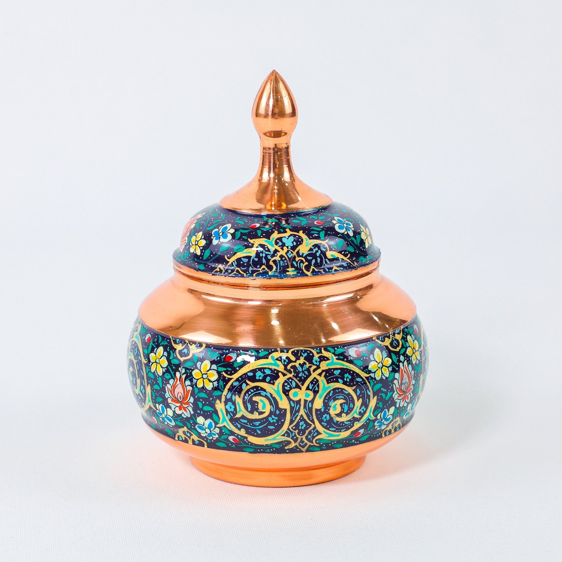Large Sugar Bowl – Pardazi Design (Ghorbanians) – Hand - Painted Copper – Size 20 cm - Meraas Gallery
