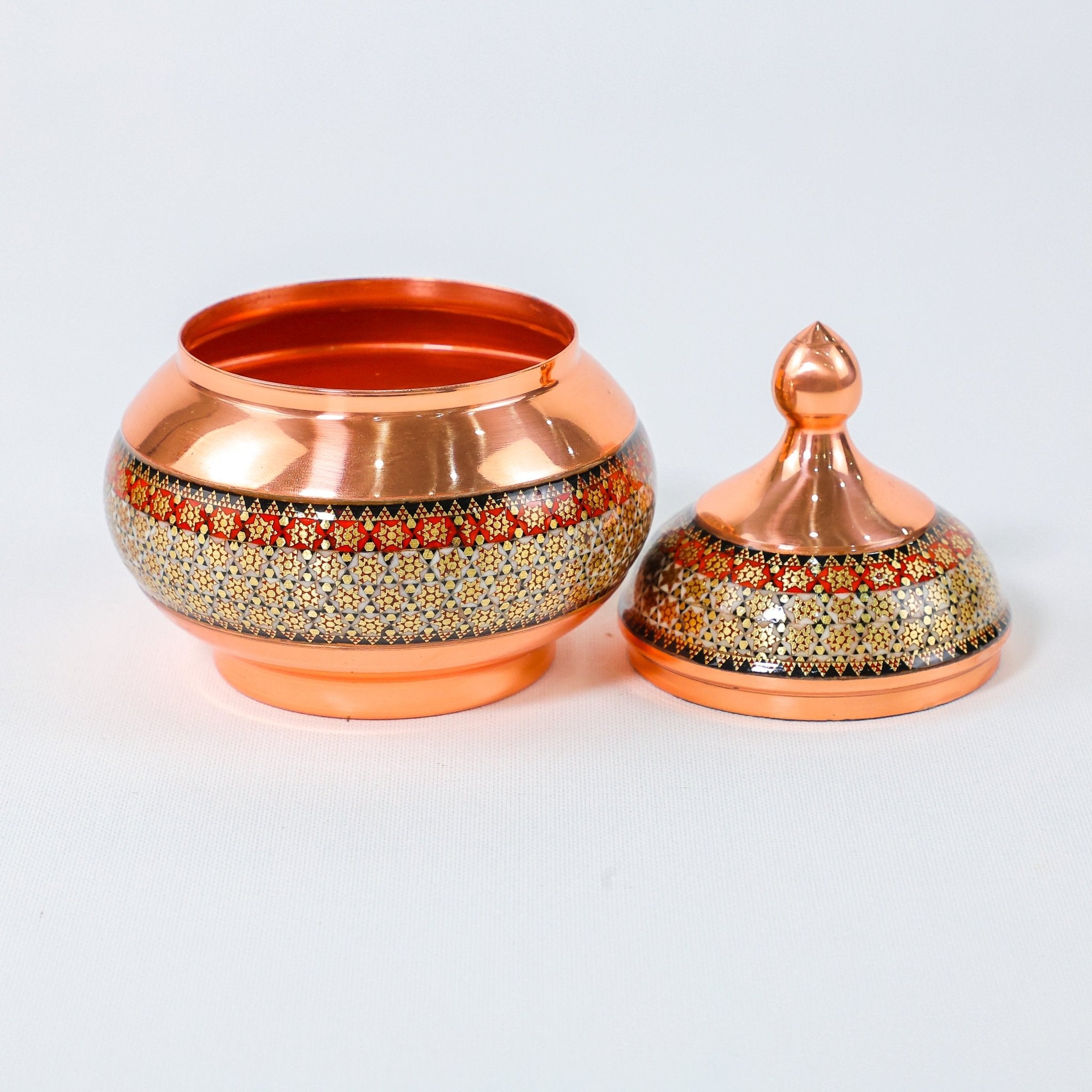 Sugar Bowl – Height 20 cm – Copper & Khatam - Meraas Gallery