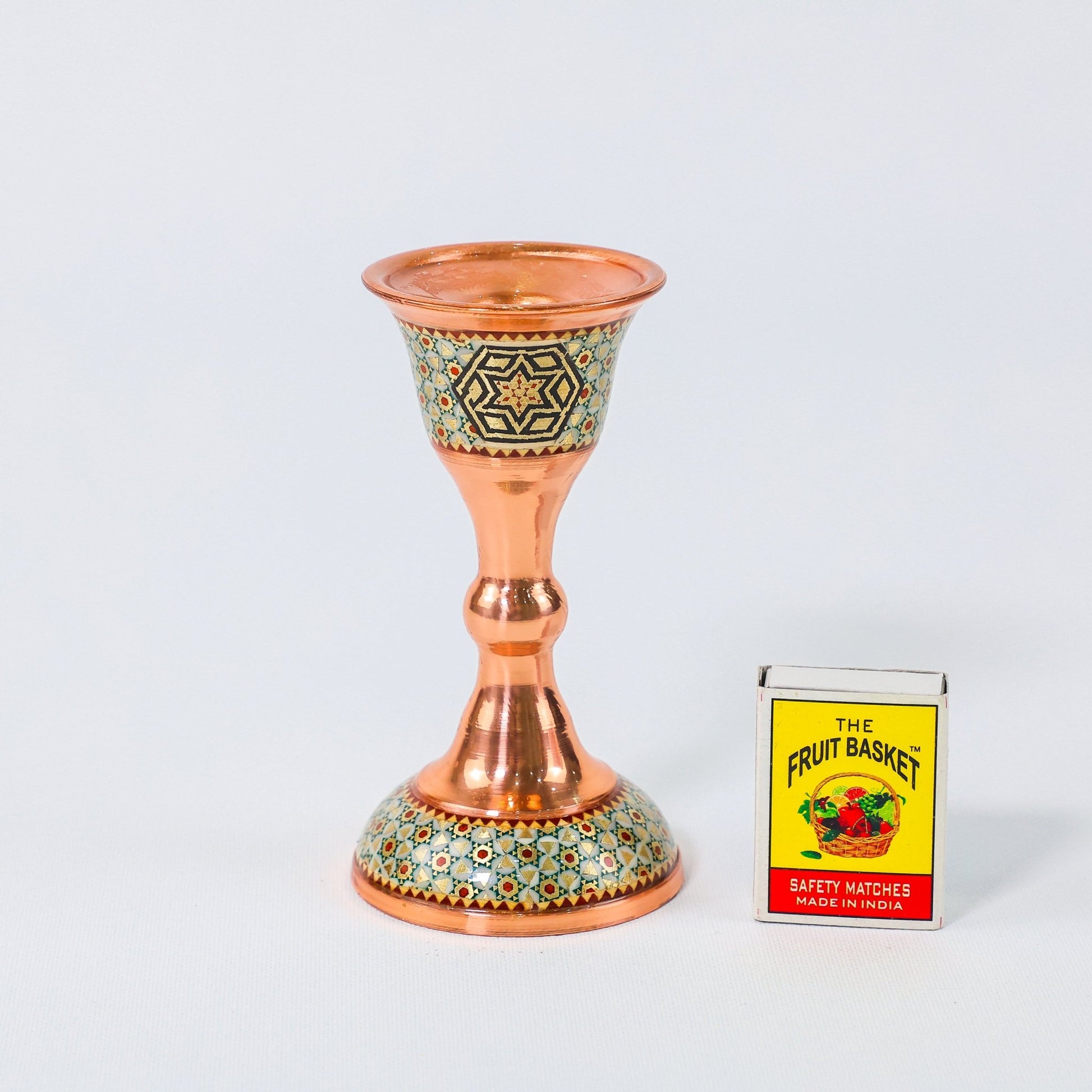 Candlestick – Height 14 cm – Copper & Khatam - Meraas Gallery