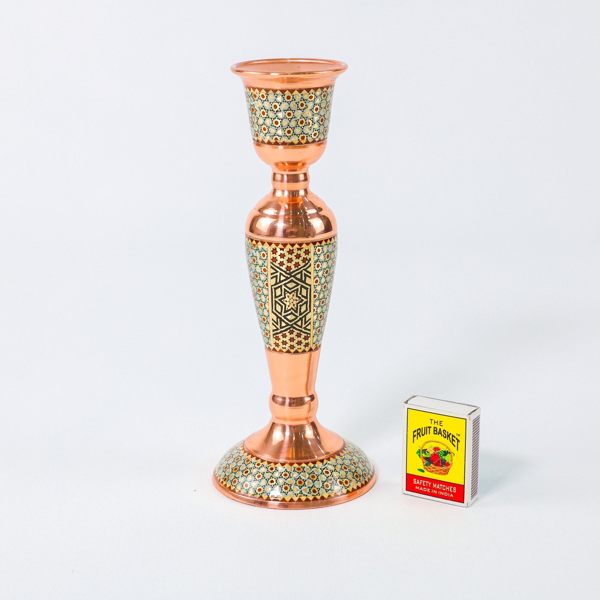 Candlestick – Height 20 cm – Copper & Khatam - Meraas Gallery