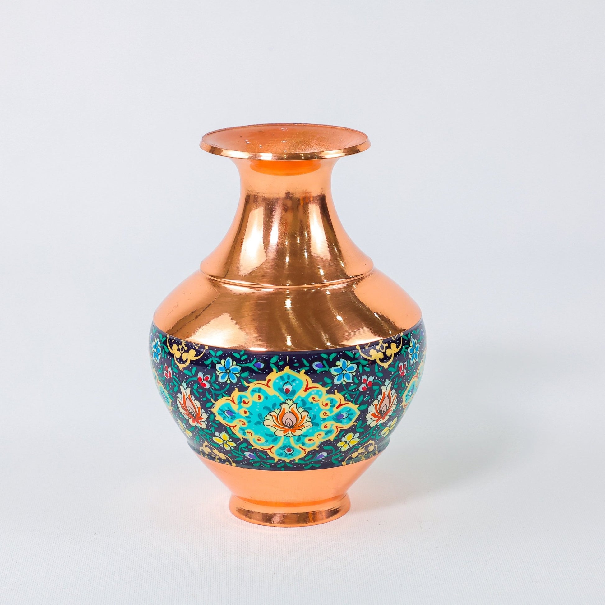 Vase – Round Shape Pardazi Design (Ghorbanians) – Hand - Painted Copper – Size 20 cm - Meraas Gallery