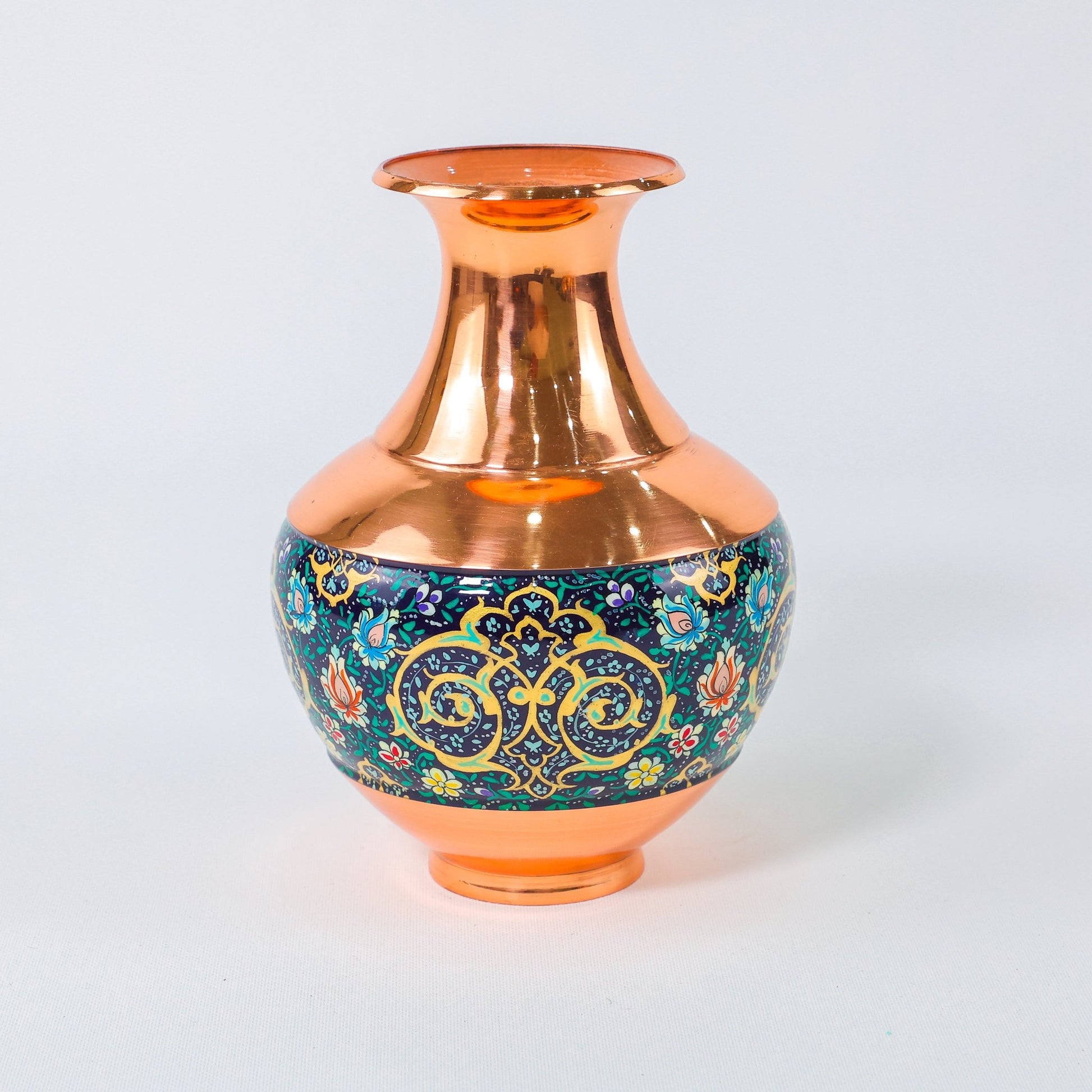 Vase – Round Shape Pardazi Design (Ghorbanians) – Hand - Painted Copper – Size 25 cm - Meraas Gallery