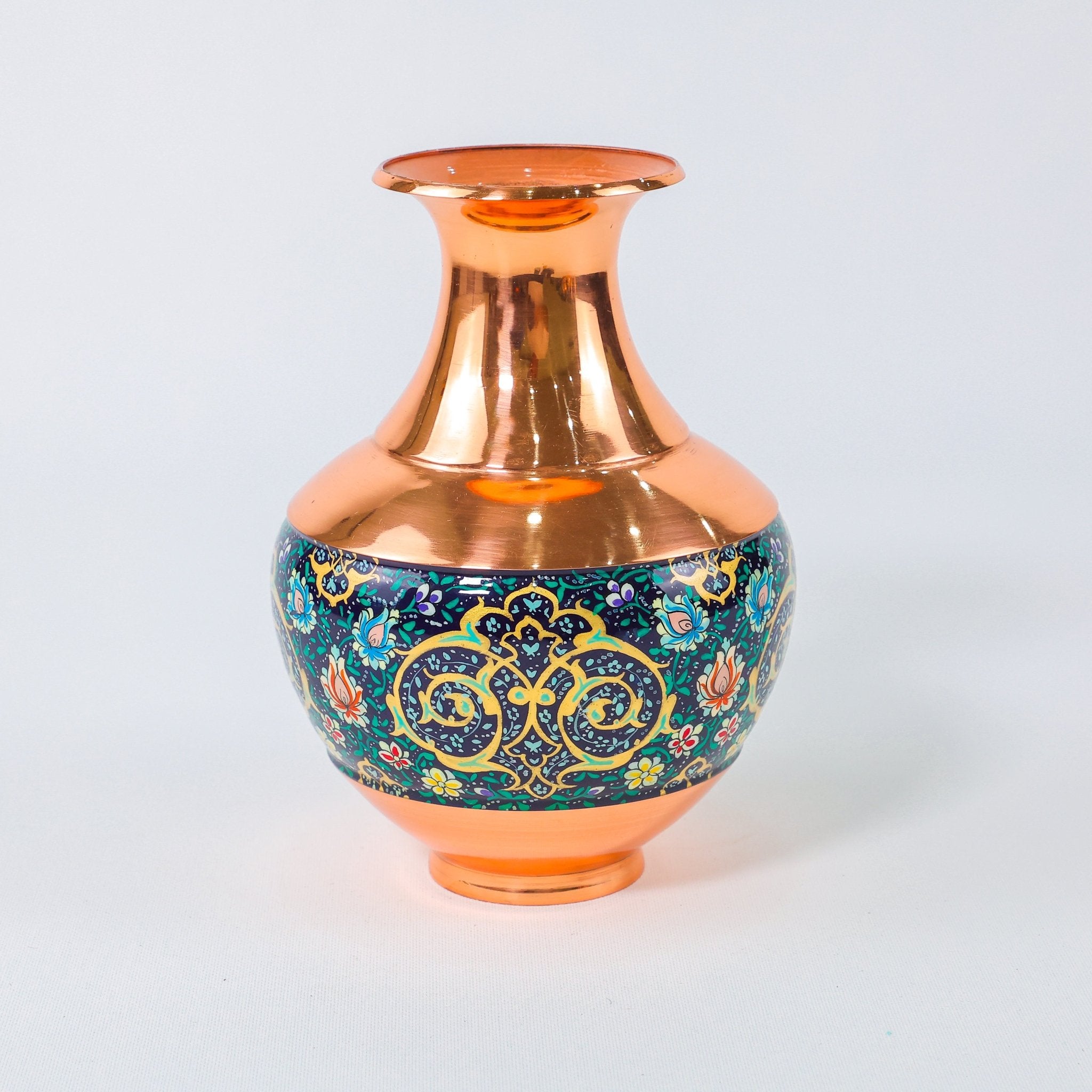 Vase – Round Shape Pardazi Design (Ghorbanians) – Hand - Painted Copper – Size 25 cm - Meraas Gallery