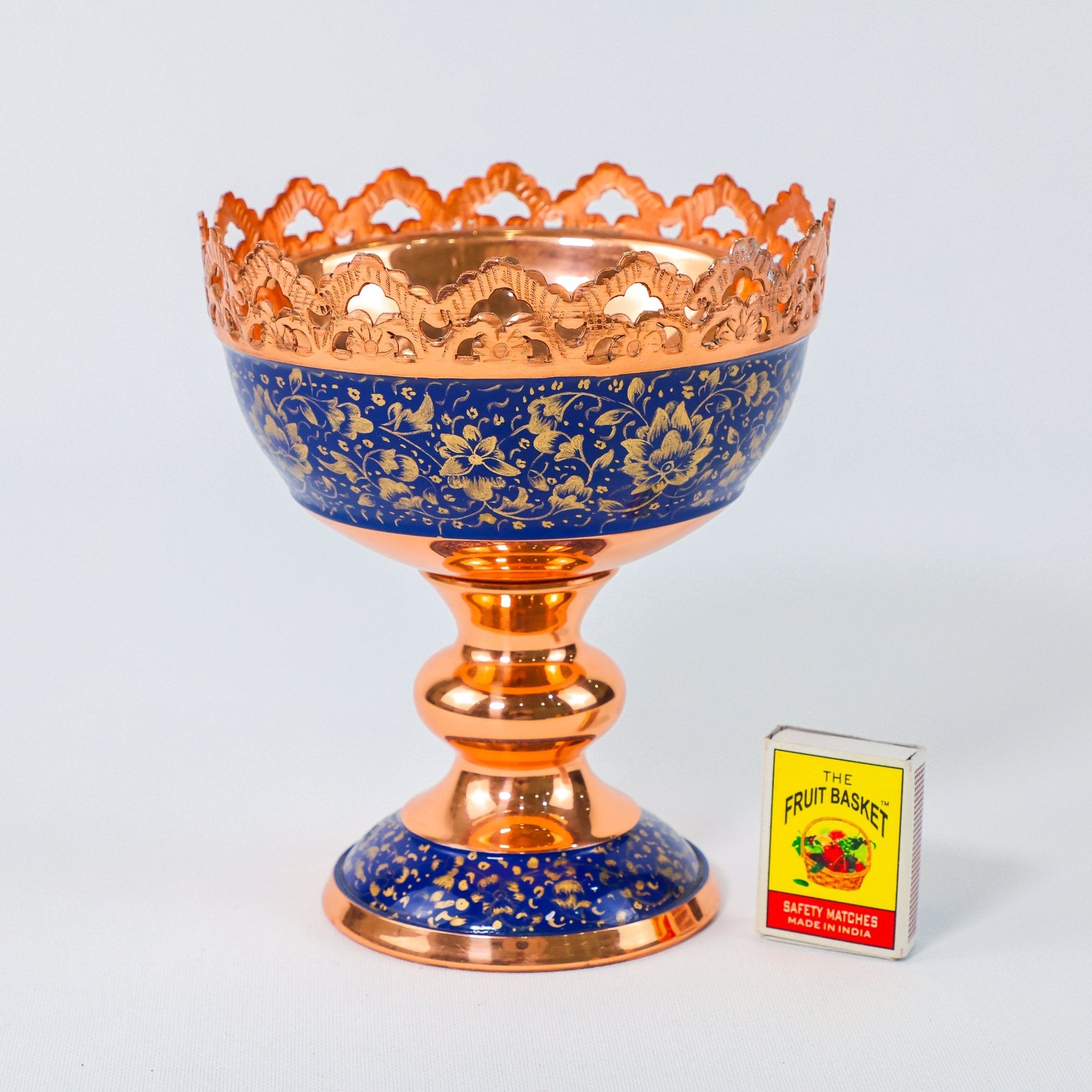 Pedestal Nut Bowl – Golden Pardazi Design – Hand - Painted Copper – Size 16 cm - Meraas Gallery