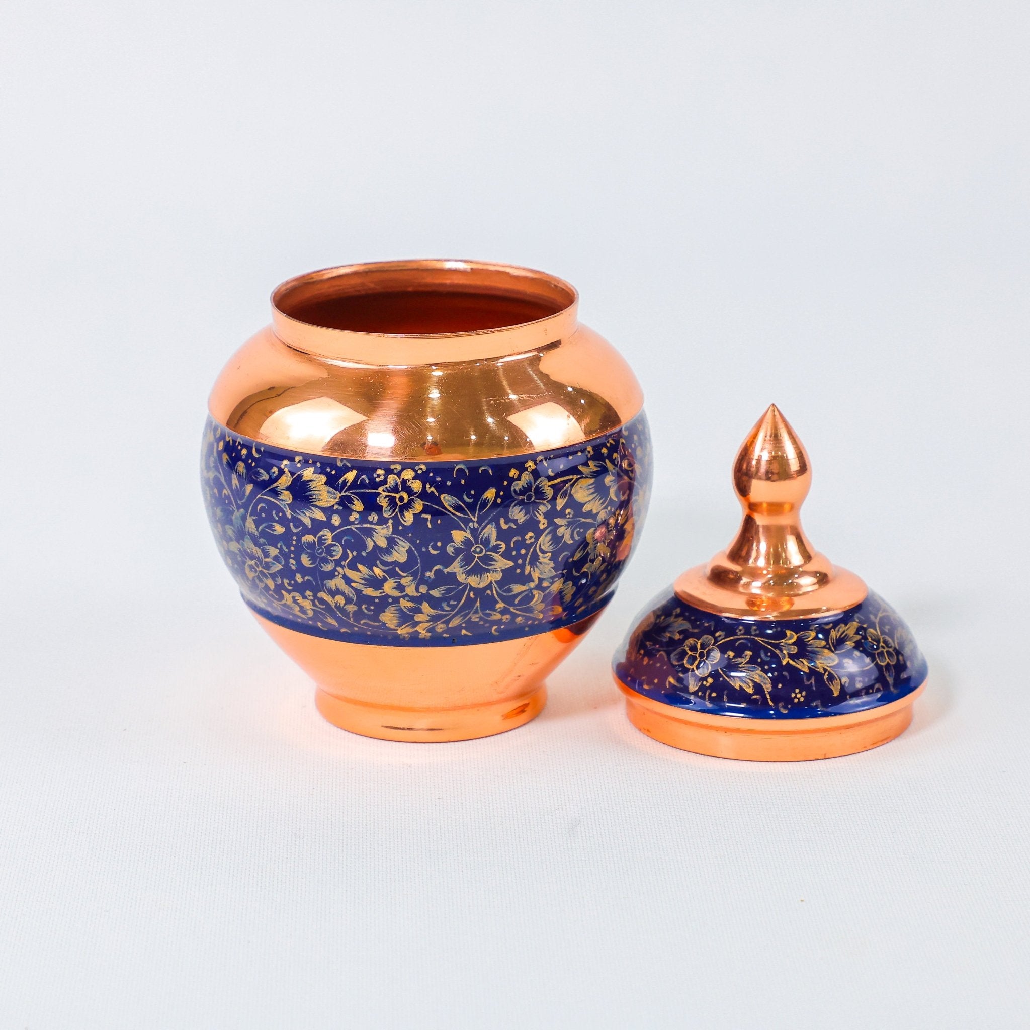 Sugar Bowl – Apple Shape Silver Finish with Golden Pardazi Design – Hand - Painted - Meraas Gallery