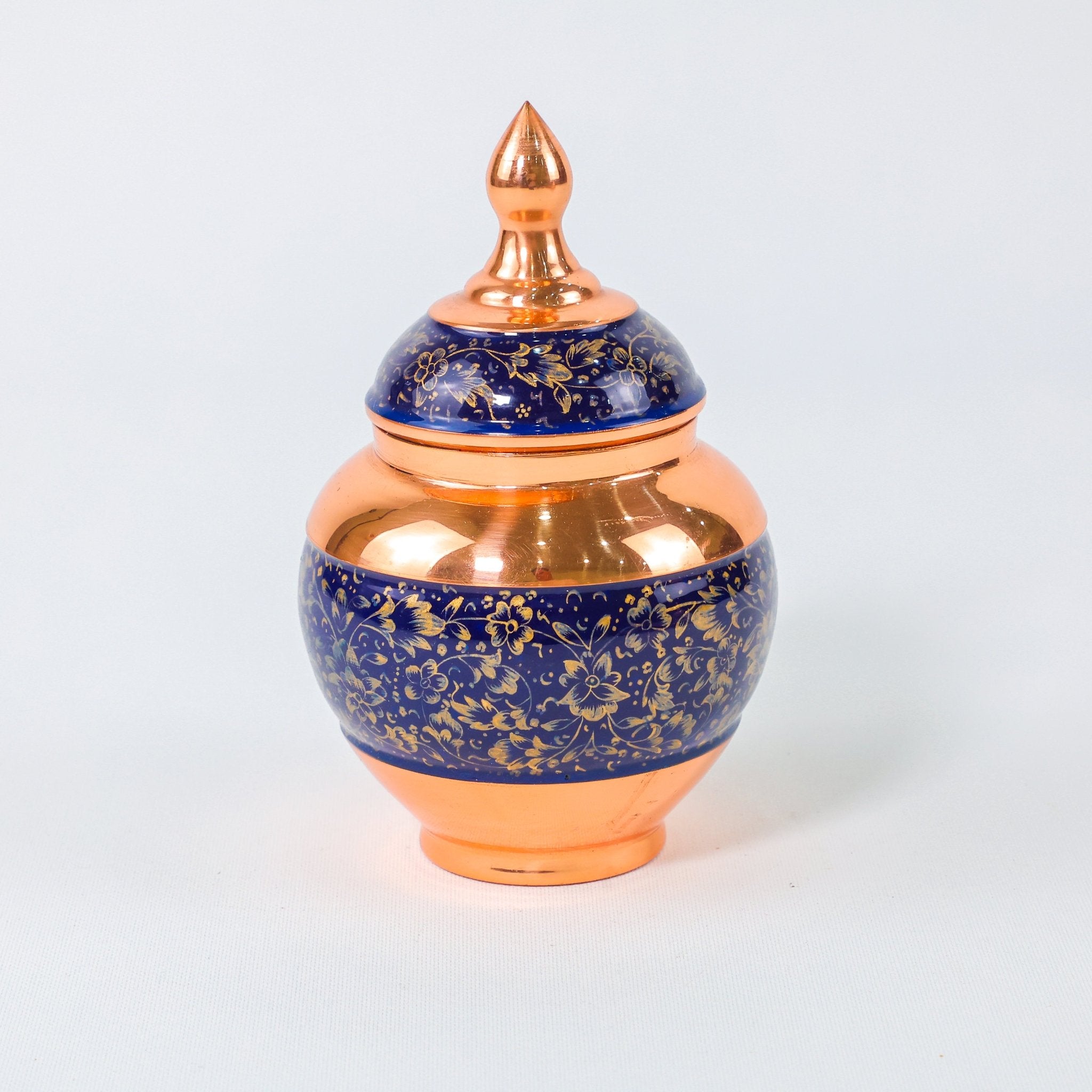 Sugar Bowl – Apple Shape Silver Finish with Golden Pardazi Design – Hand - Painted - Meraas Gallery