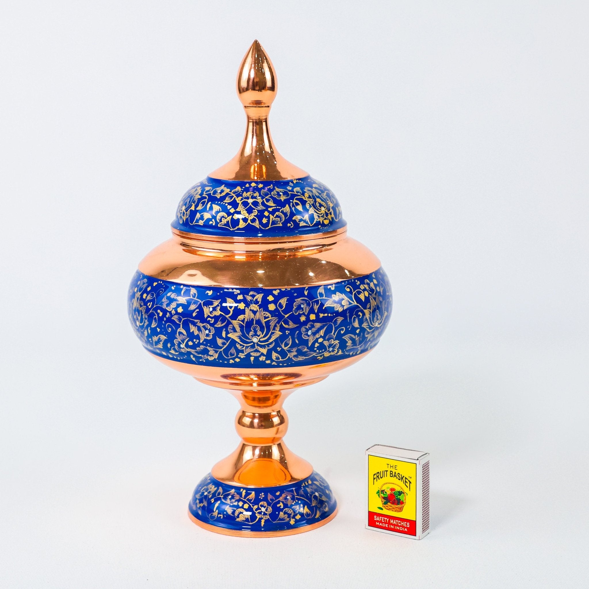 Pedestal Chocolate Bowl – Golden Pardazi Design – Hand - Painted Copper – Size 27 cm - Meraas Gallery