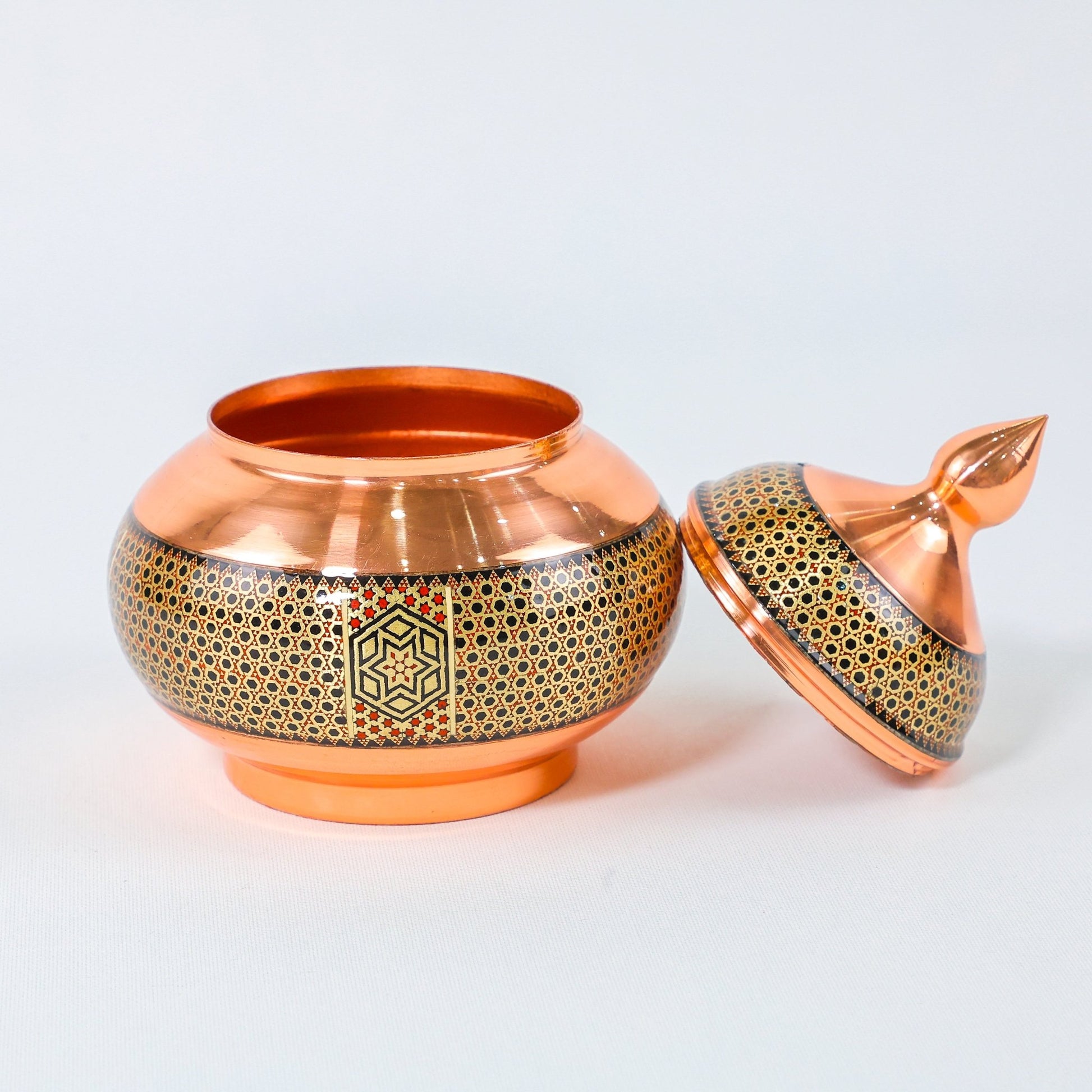 Sugar Bowl – Copper & Khatam Design – Size 22 cm - Meraas Gallery