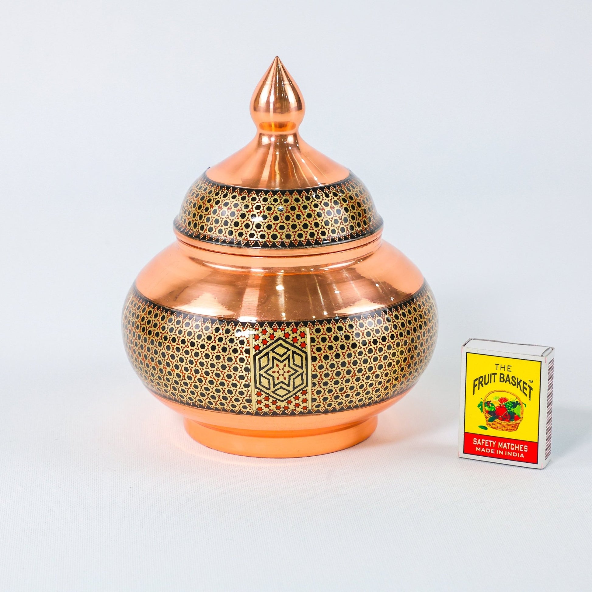 Sugar Bowl – Copper & Khatam Design – Size 22 cm - Meraas Gallery