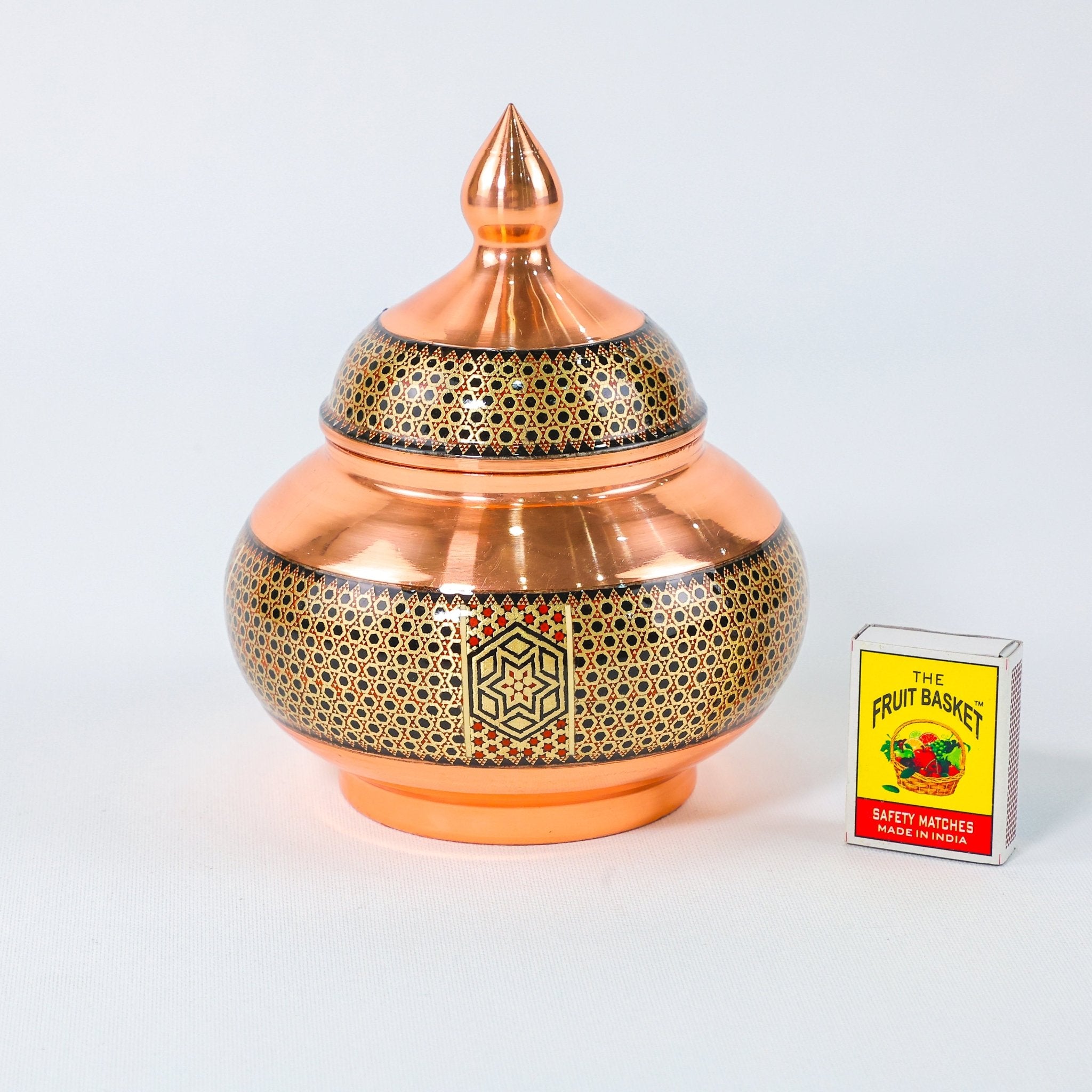 Sugar Bowl – Copper & Khatam Design – Size 22 cm - Meraas Gallery