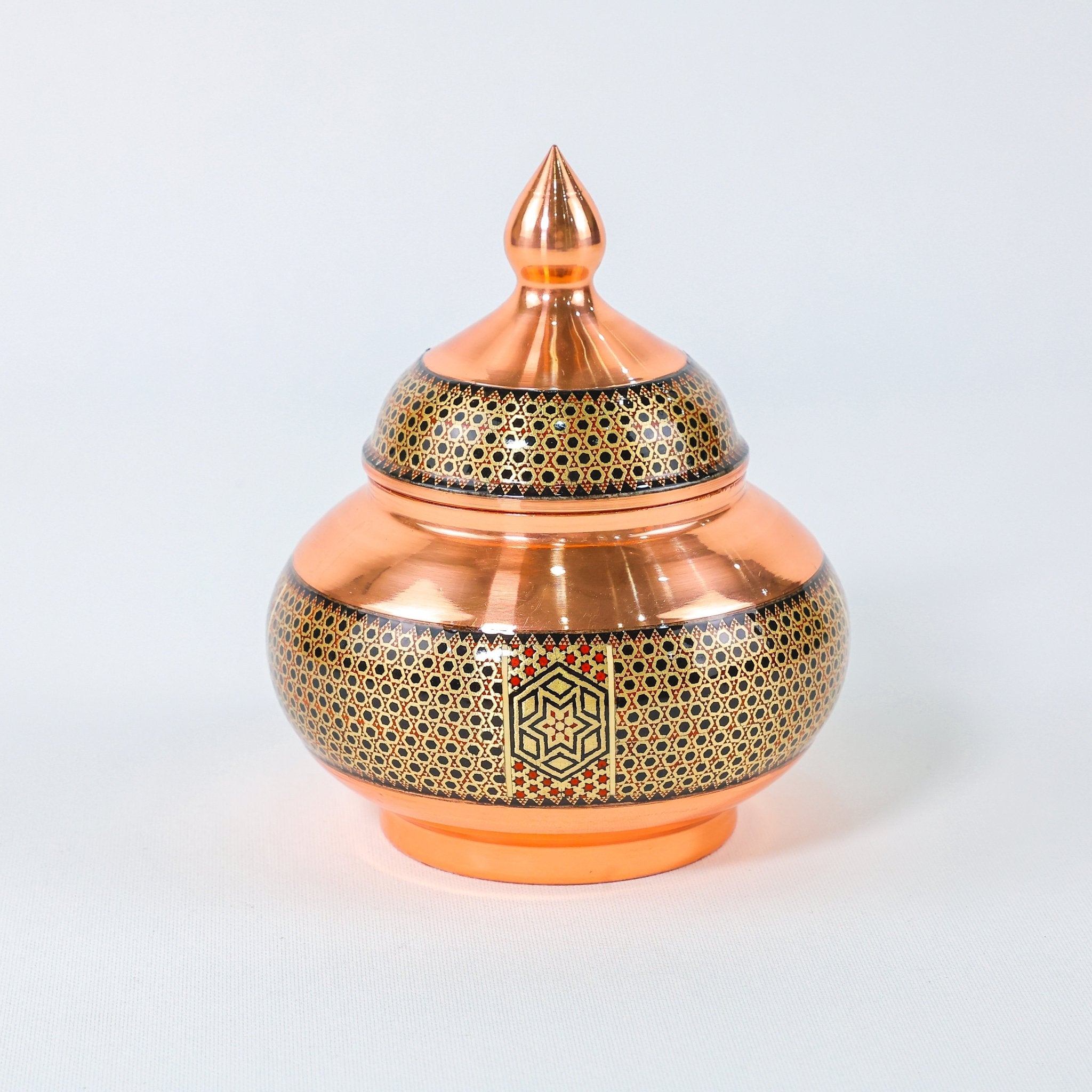 Sugar Bowl – Copper & Khatam Design – Size 22 cm - Meraas Gallery