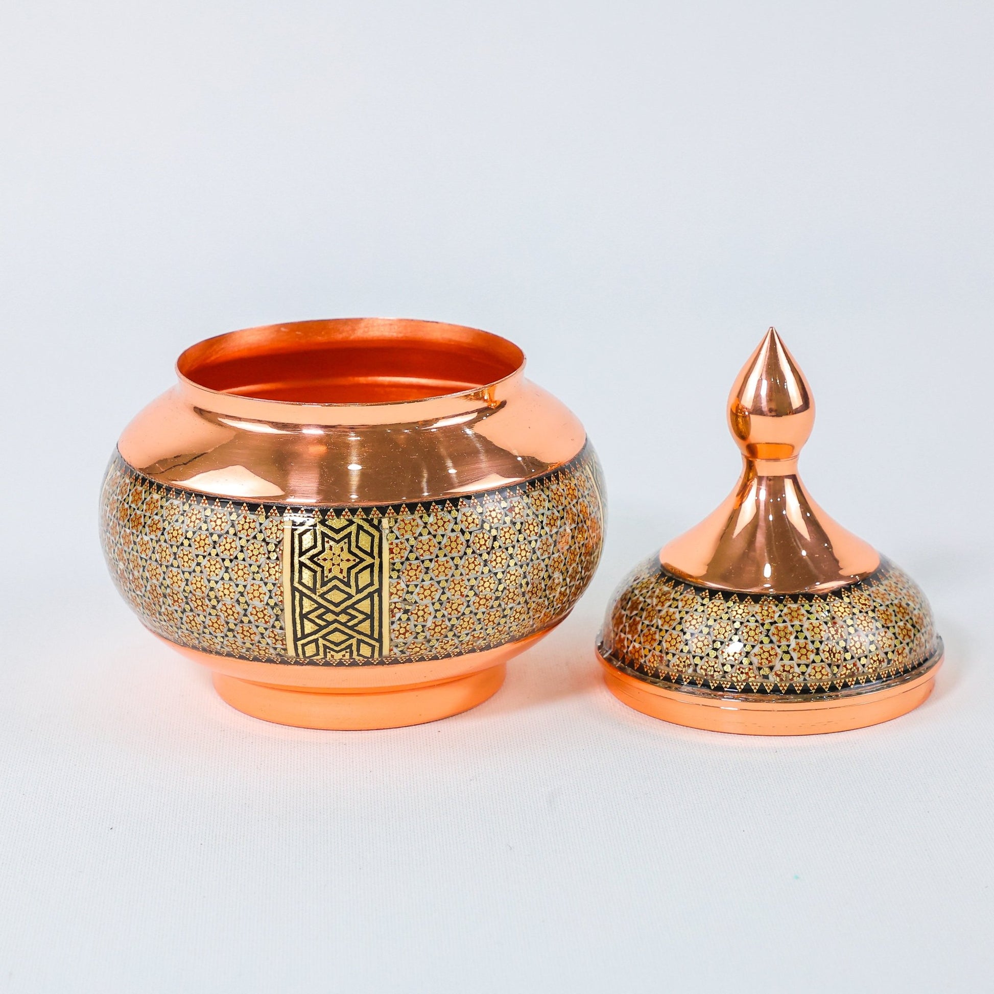 Sugar Bowl – Copper & Khatam Design (Shahin Shirazi) – Size 20 cm - Meraas Gallery