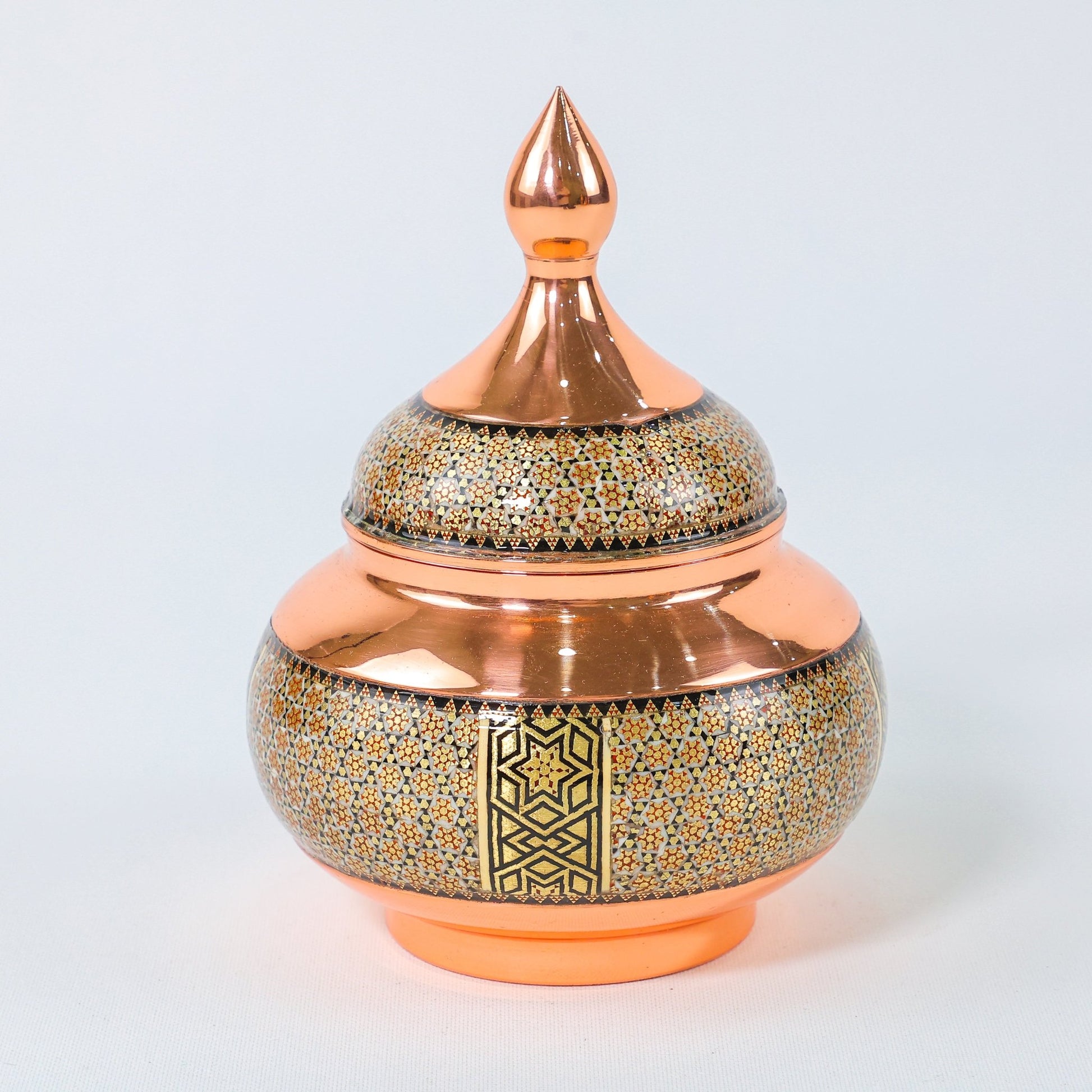 Sugar Bowl – Copper & Khatam Design (Shahin Shirazi) – Size 20 cm - Meraas Gallery