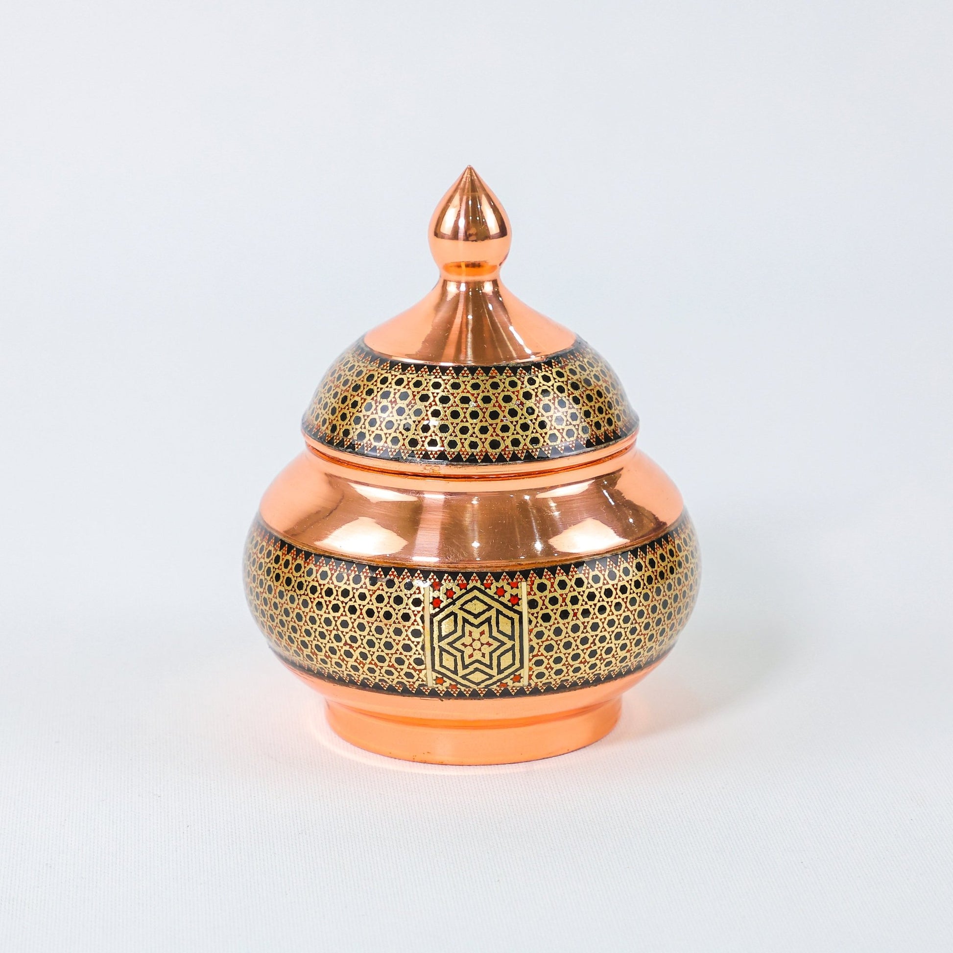Sugar Bowl – Copper & Khatam Design – Size 20 cm - Meraas Gallery