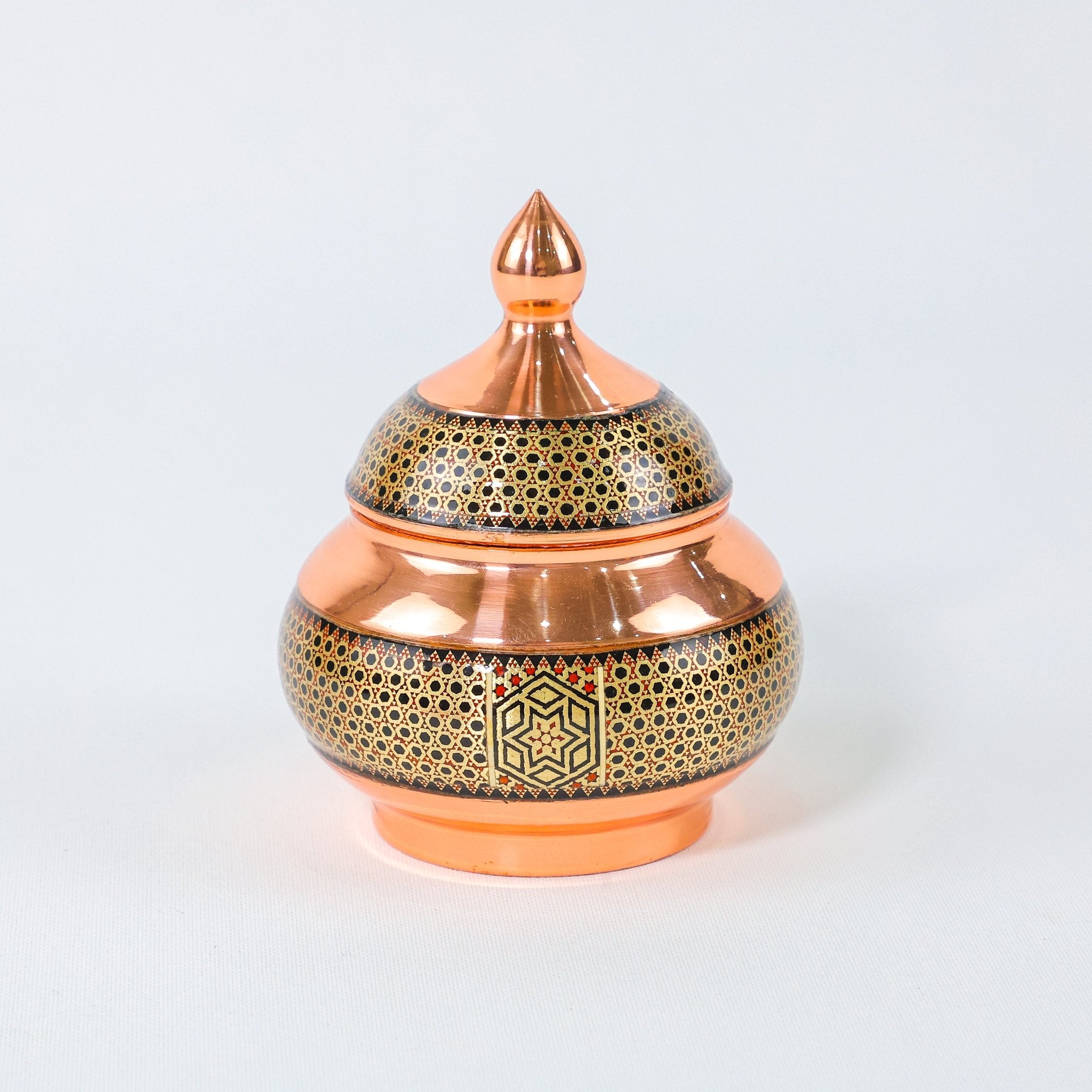 Sugar Bowl – Copper & Khatam Design – Size 20 cm - Meraas Gallery
