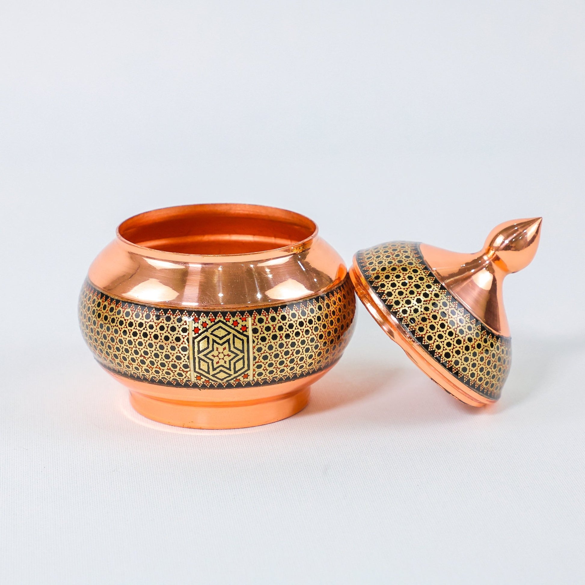 Sugar Bowl – Copper & Khatam Design – Size 20 cm - Meraas Gallery
