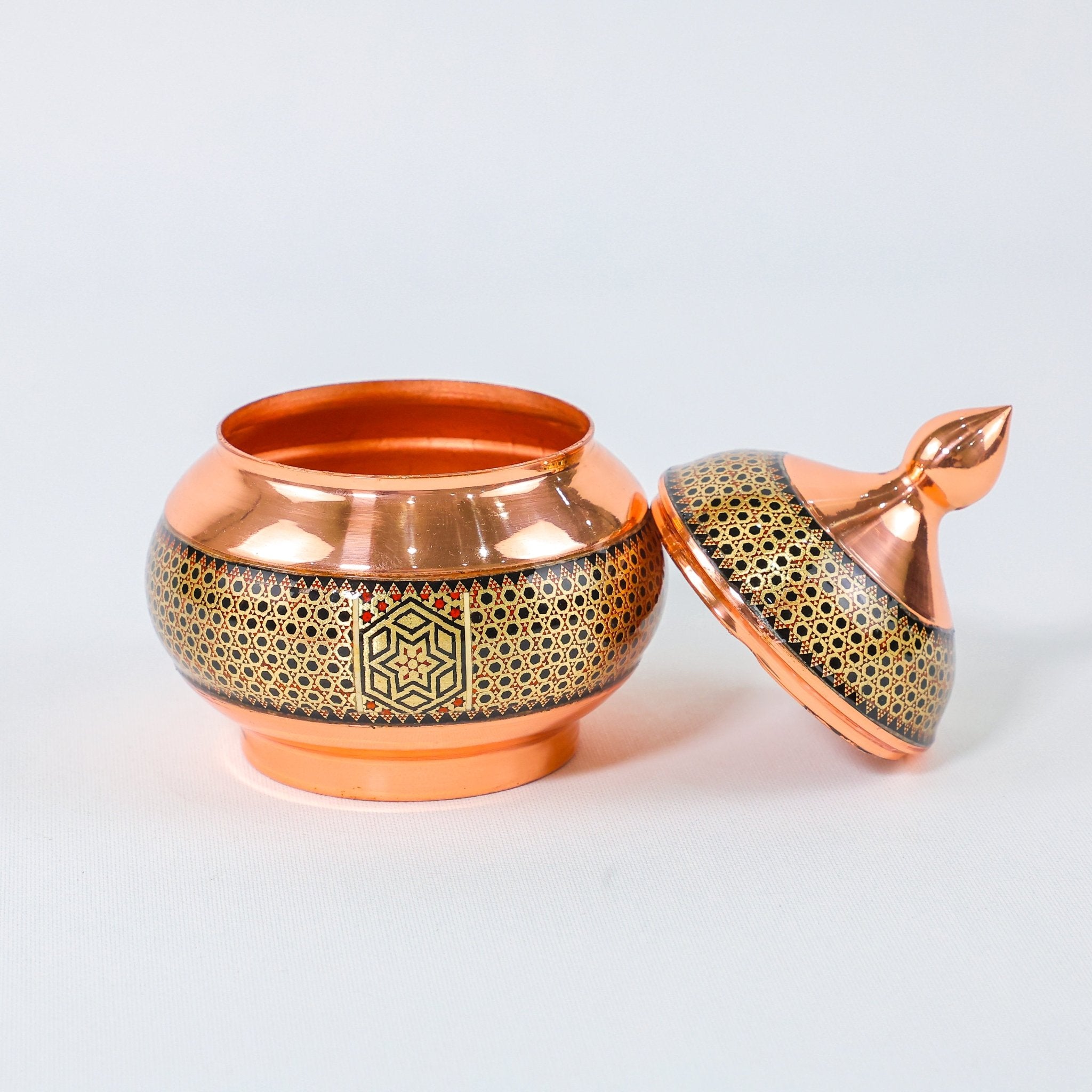 Sugar Bowl – Copper & Khatam Design – Size 20 cm - Meraas Gallery