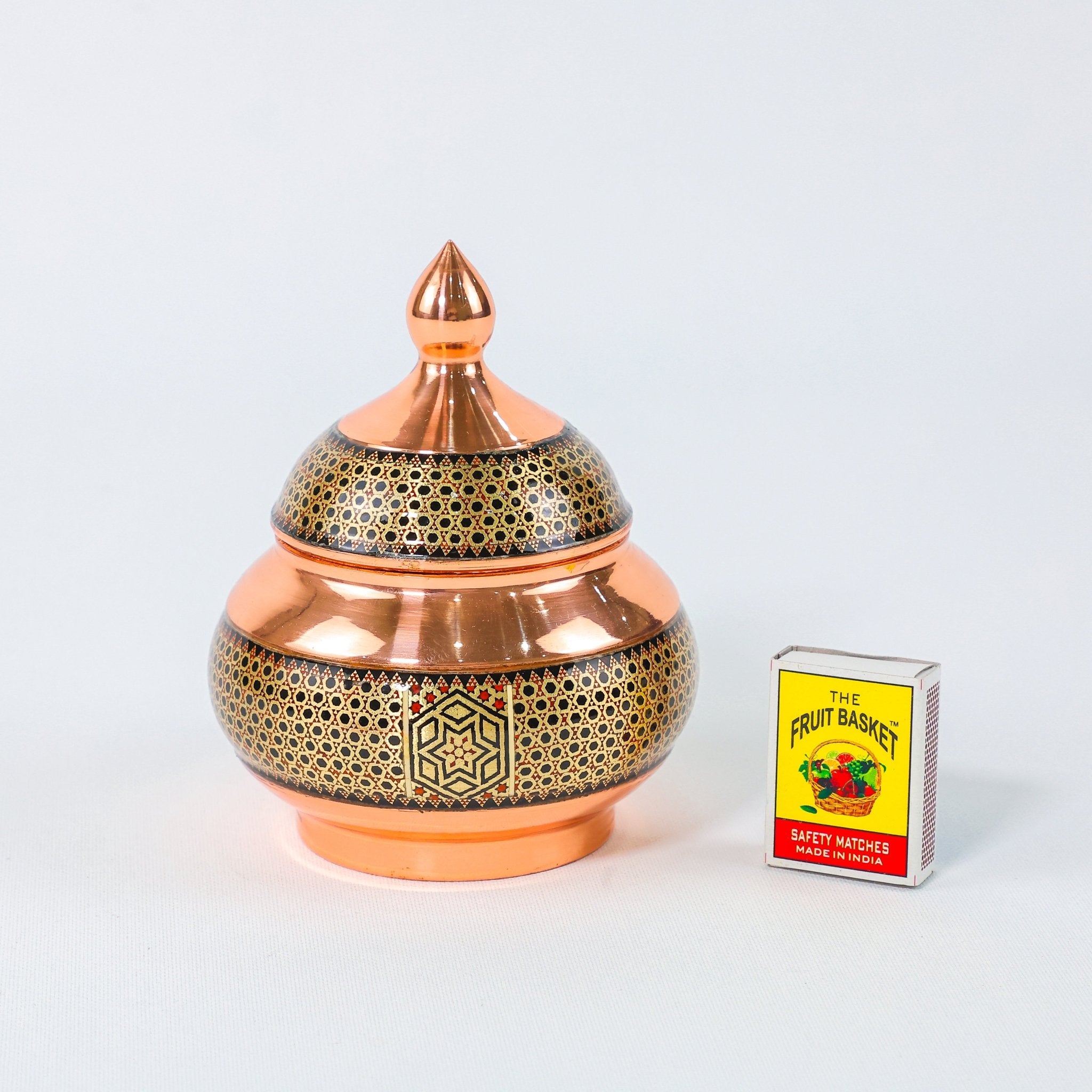 Sugar Bowl – Copper & Khatam Design – Size 20 cm - Meraas Gallery