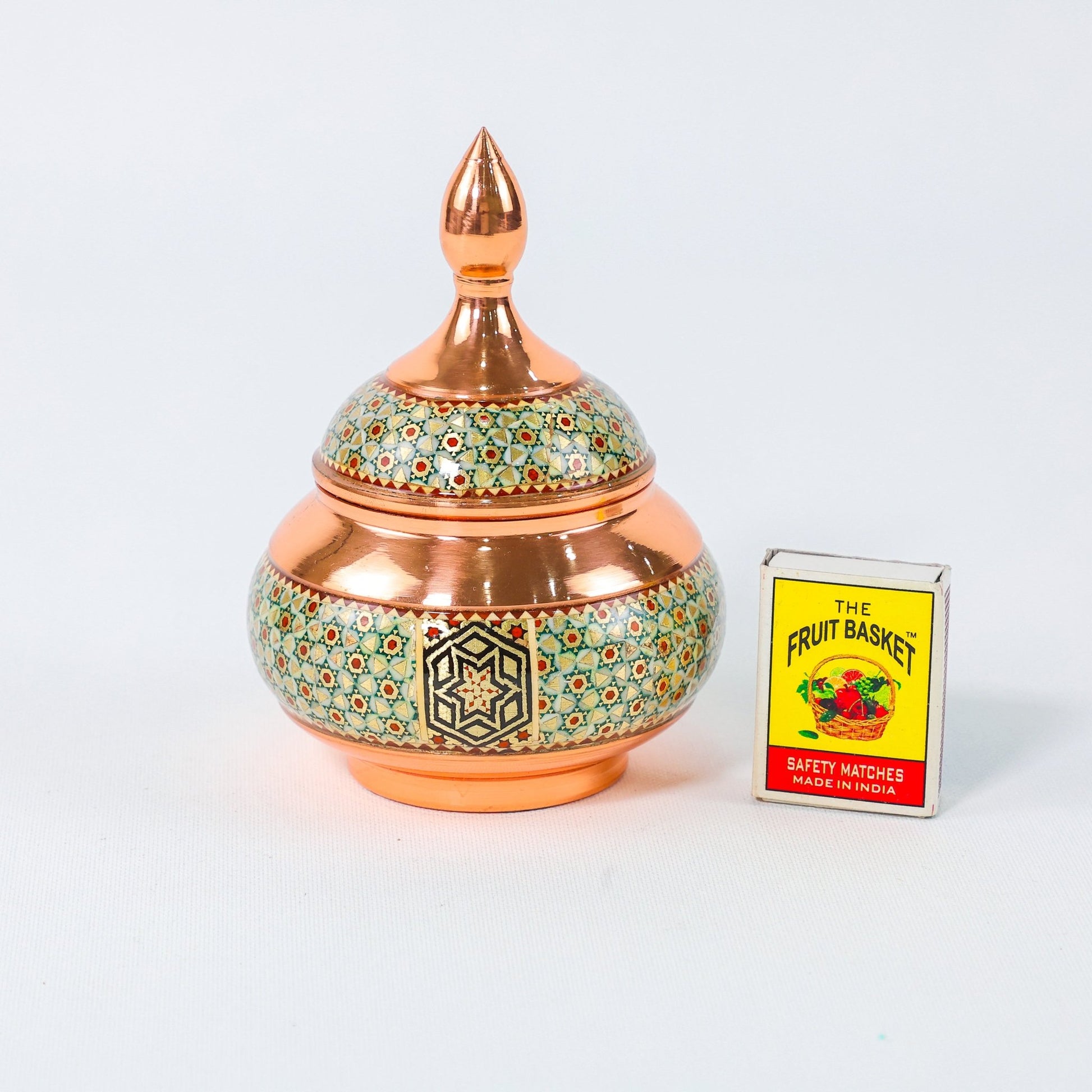 Mini Sugar Bowl – Copper & Khatam Design (Ayoobi) – No Pedestal - Meraas Gallery