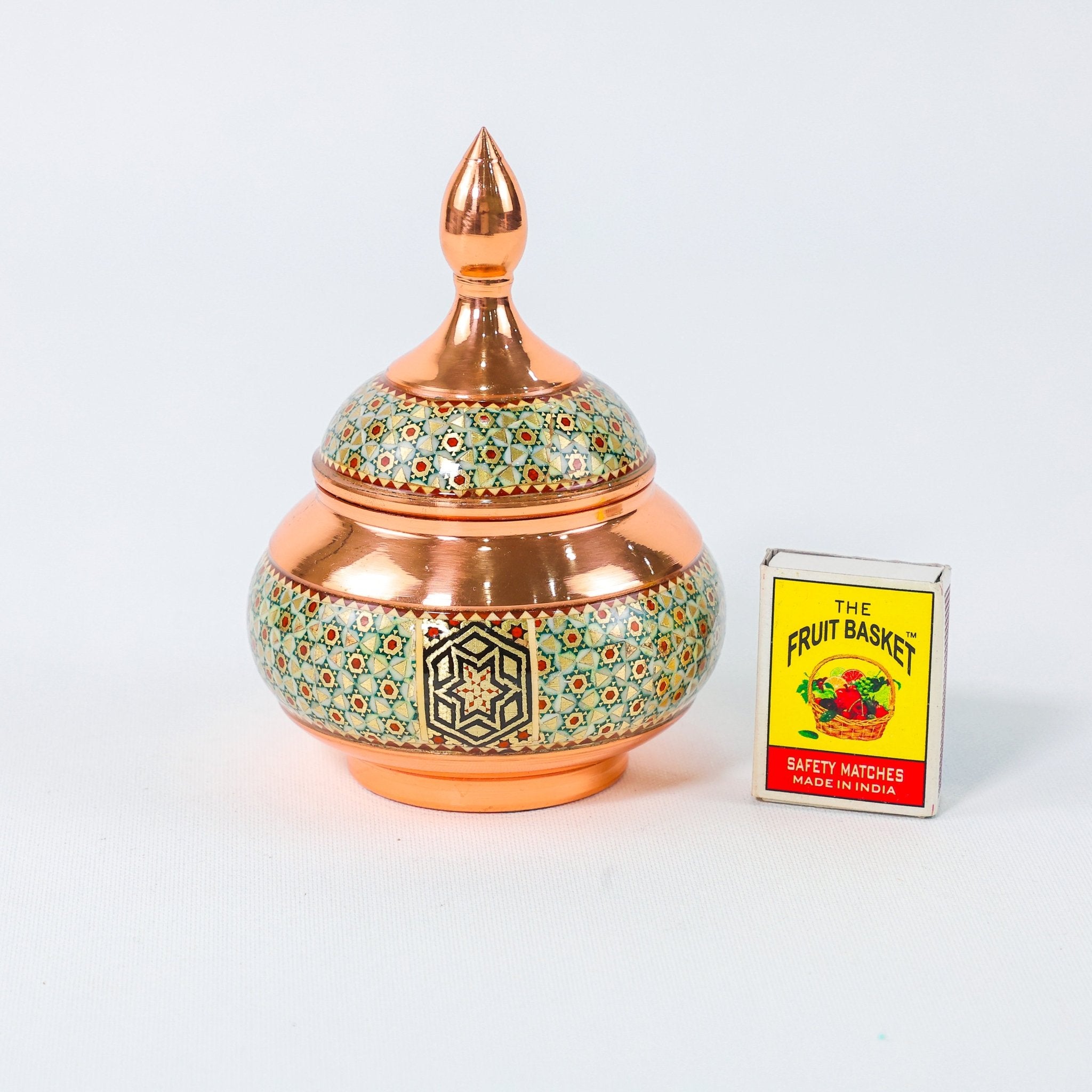 Mini Sugar Bowl – Copper & Khatam Design (Ayoobi) – No Pedestal - Meraas Gallery