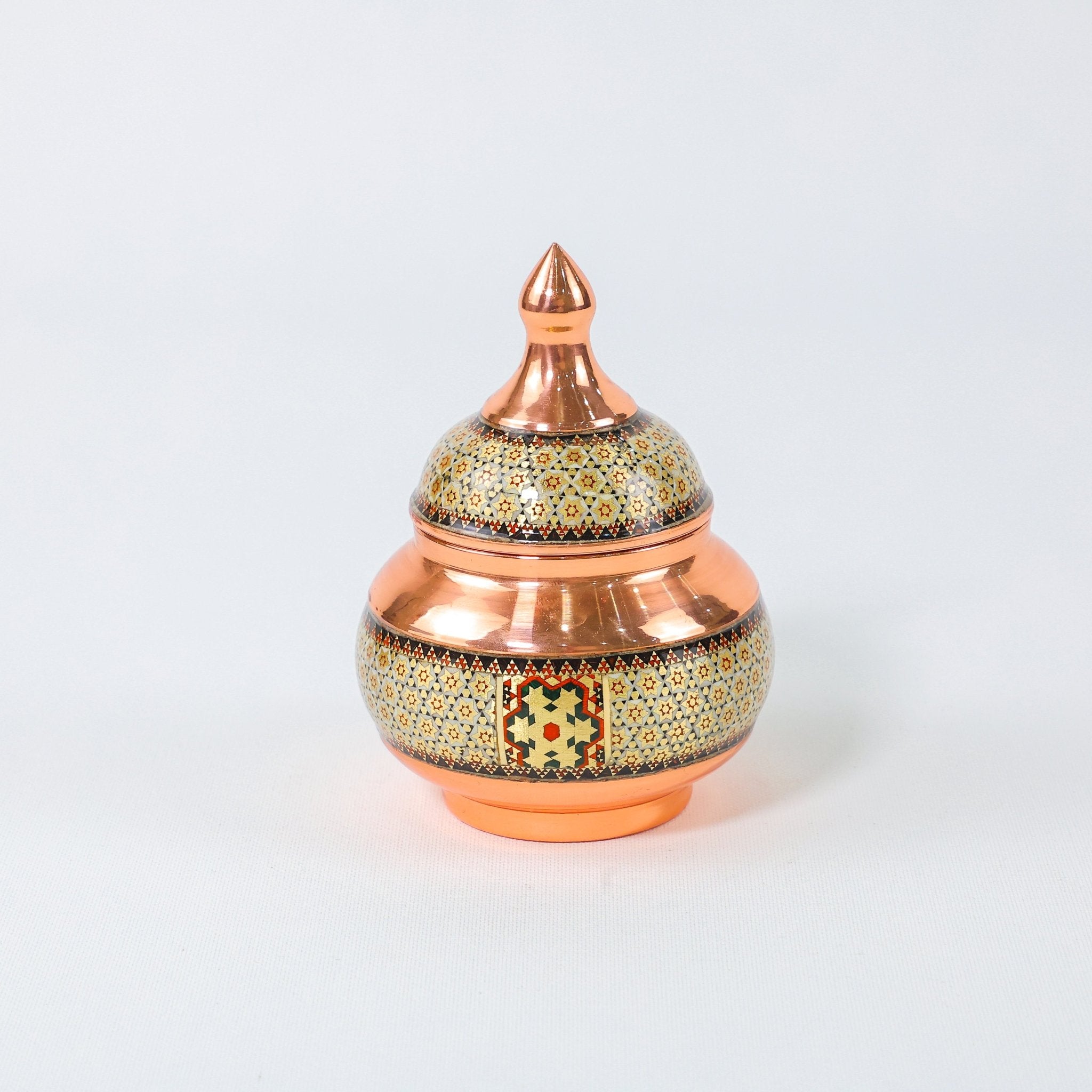 Sugar Bowl – Copper & Khatam Design – Size 16 cm - Meraas Gallery