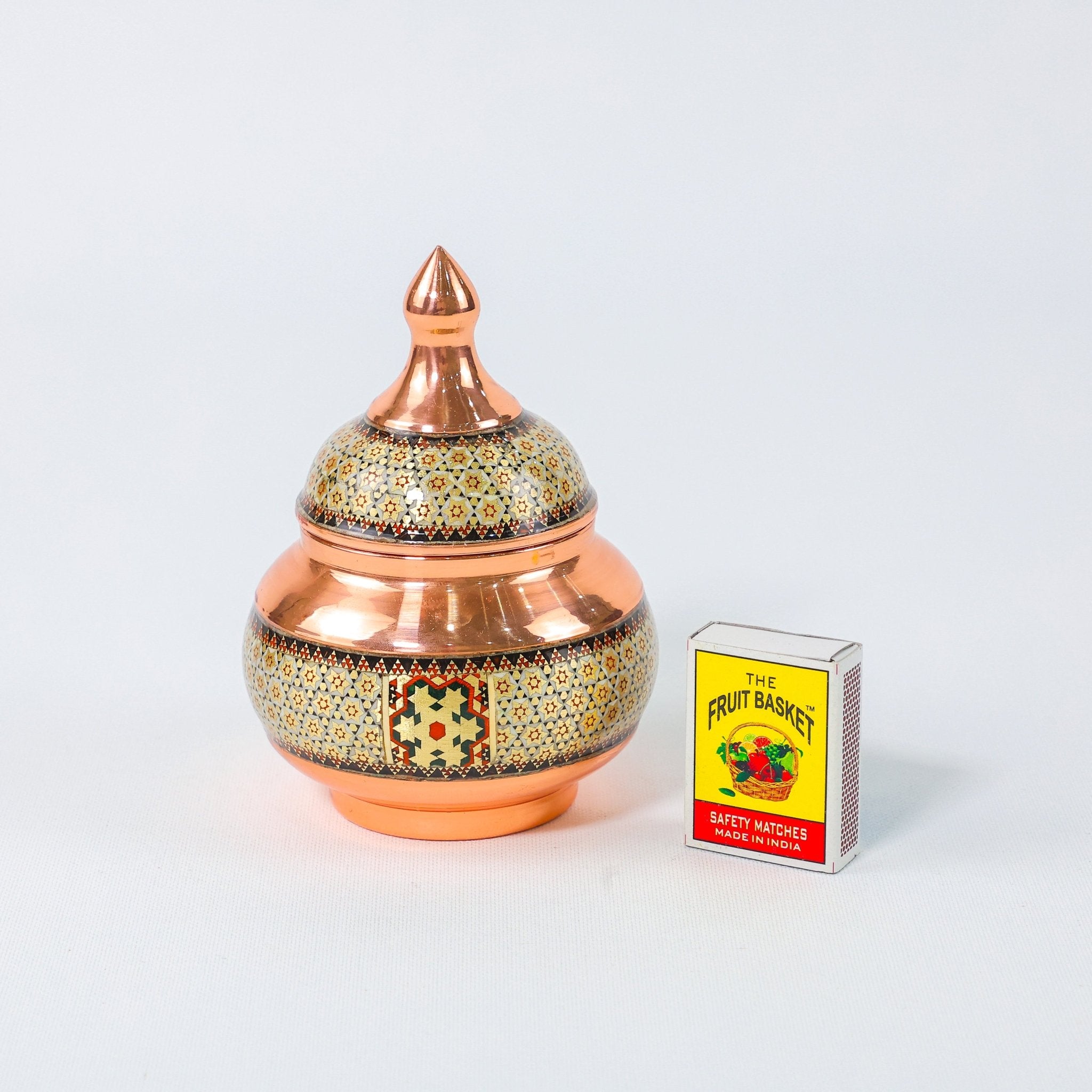 Sugar Bowl – Copper & Khatam Design – Size 16 cm - Meraas Gallery