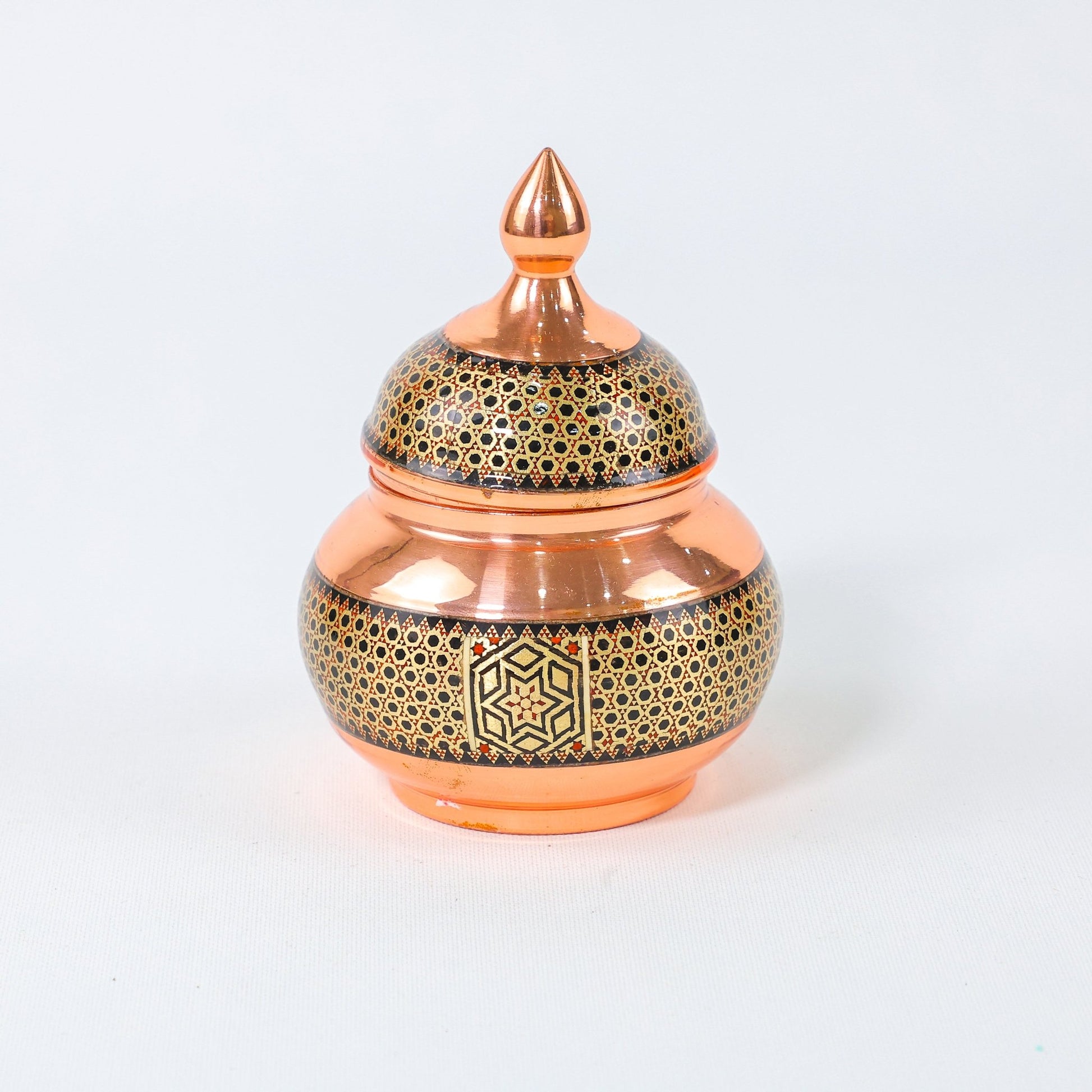 Sugar Bowl – Copper & Khatam Design – Size 18 cm - Meraas Gallery