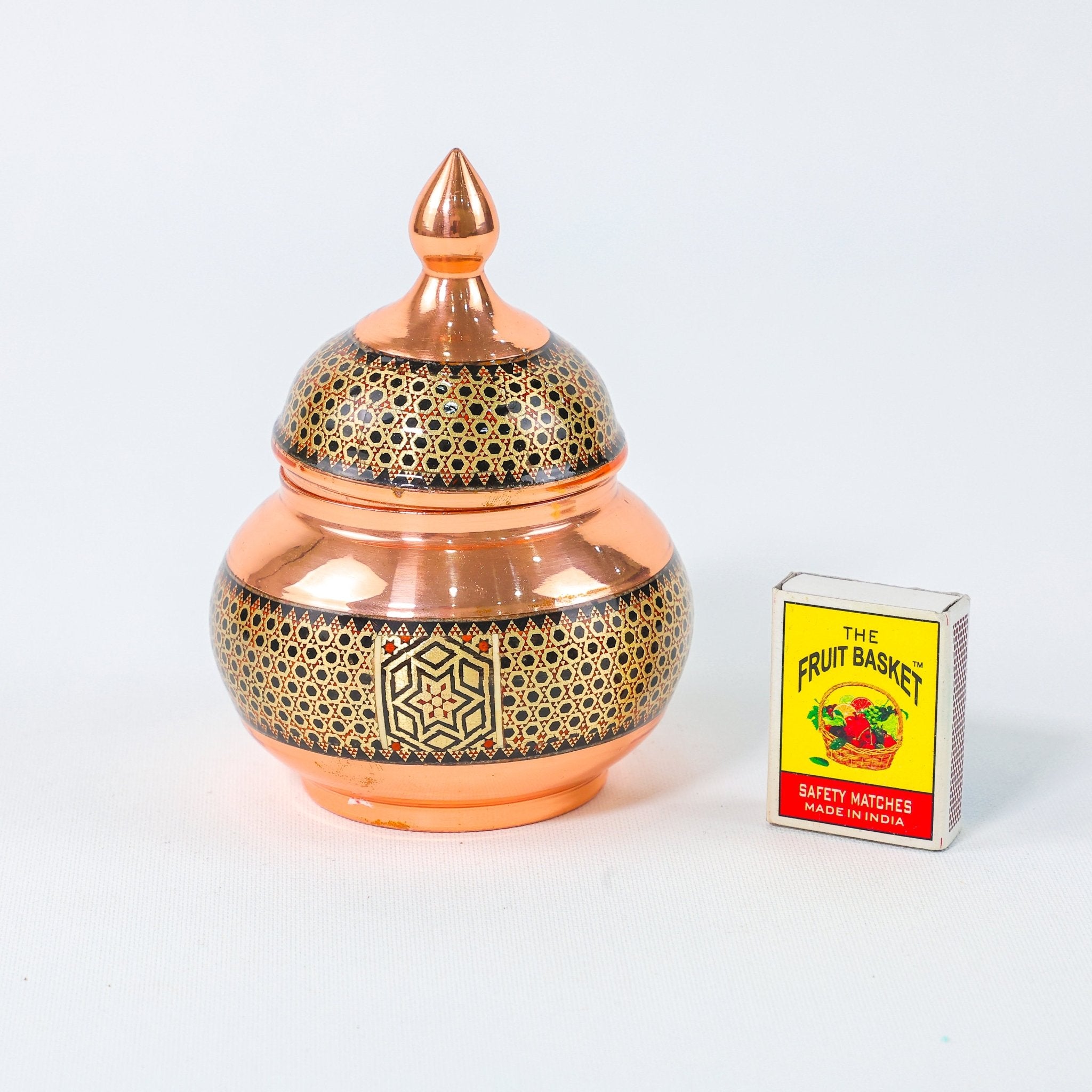 Sugar Bowl – Copper & Khatam Design – Size 18 cm - Meraas Gallery