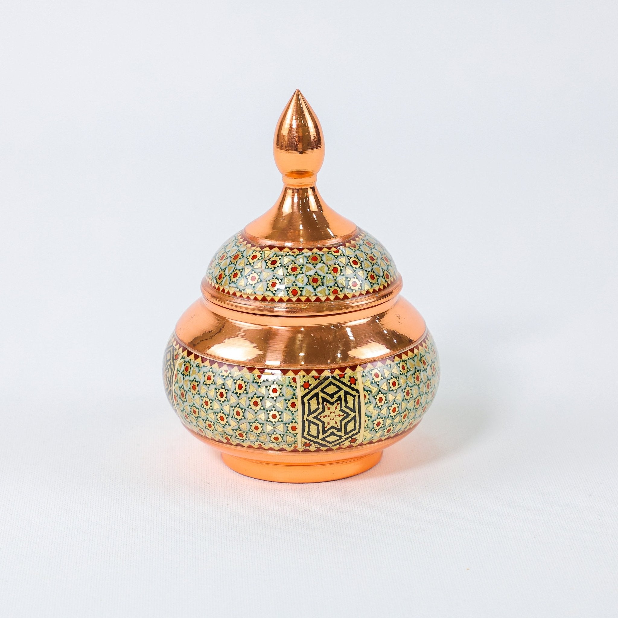 Mini Sugar Bowl – Copper & Khatam Design (Ayoobi) – No Pedestal - D1 - Meraas Gallery